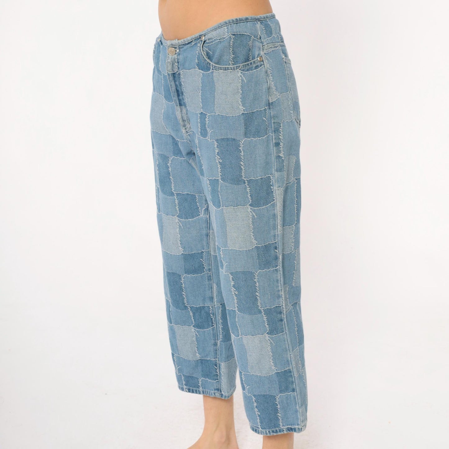 Y2K Carolina Blues Patchwork Denim Jeans Cropped Light Blue Medium M