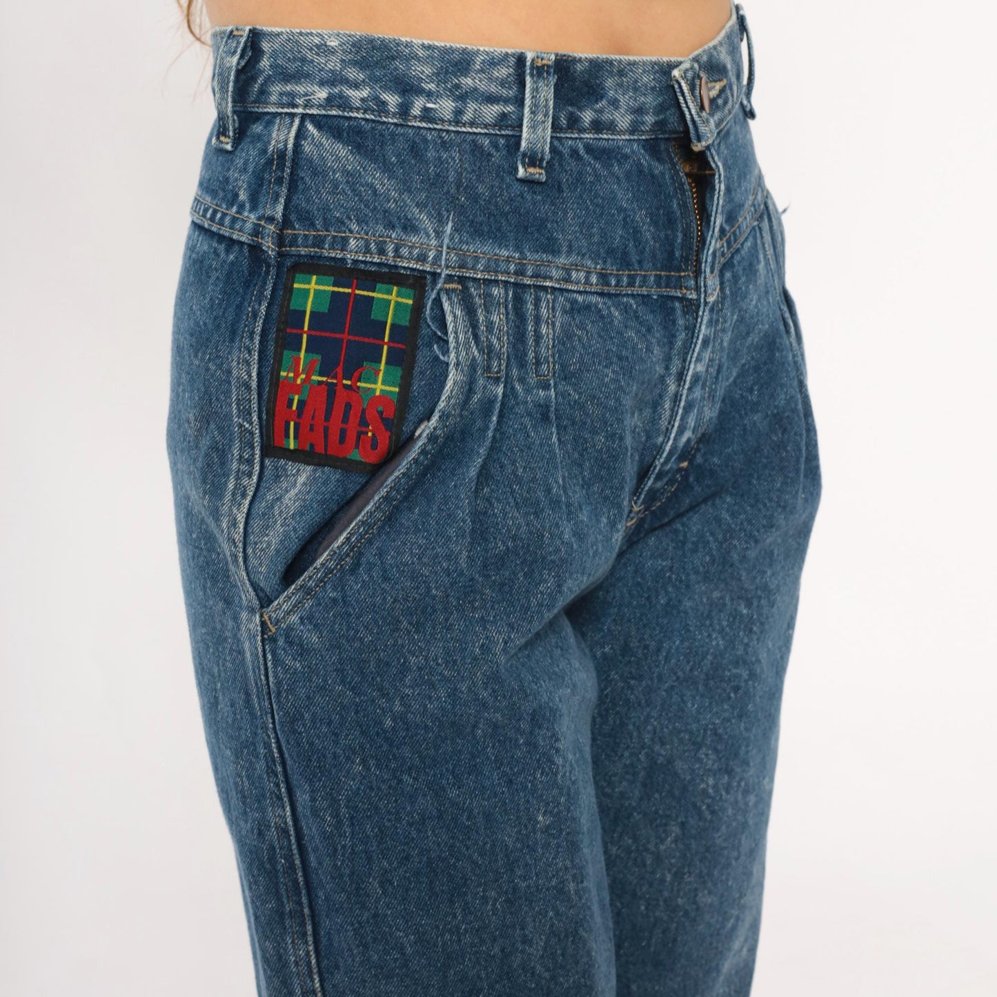 90s Mac Fads High Waist Acid Wash Jeans Pleated Front Tapered Blue Small