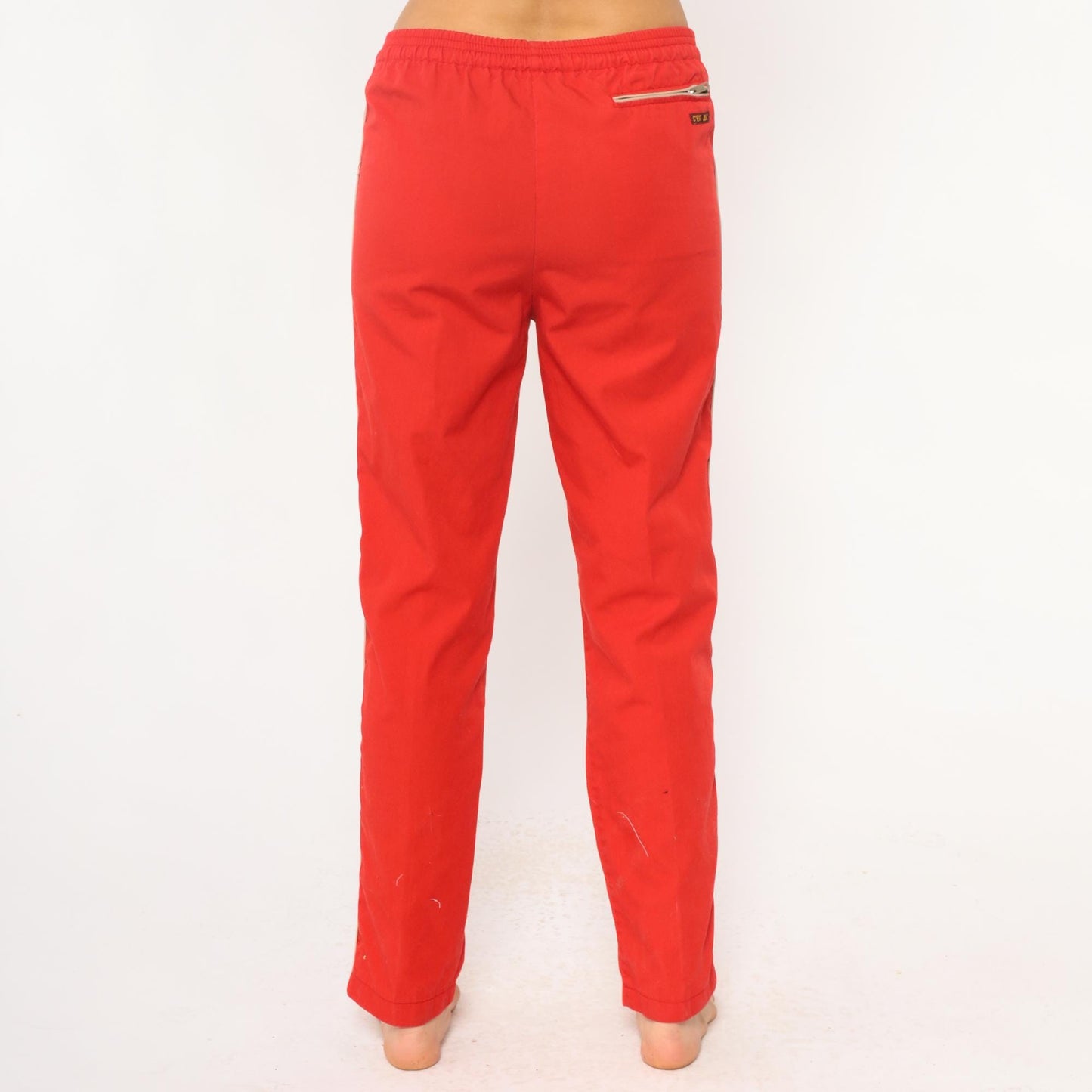 80s C'est Joli Track Pants Coral Red White Stripe Zipper Pockets Small