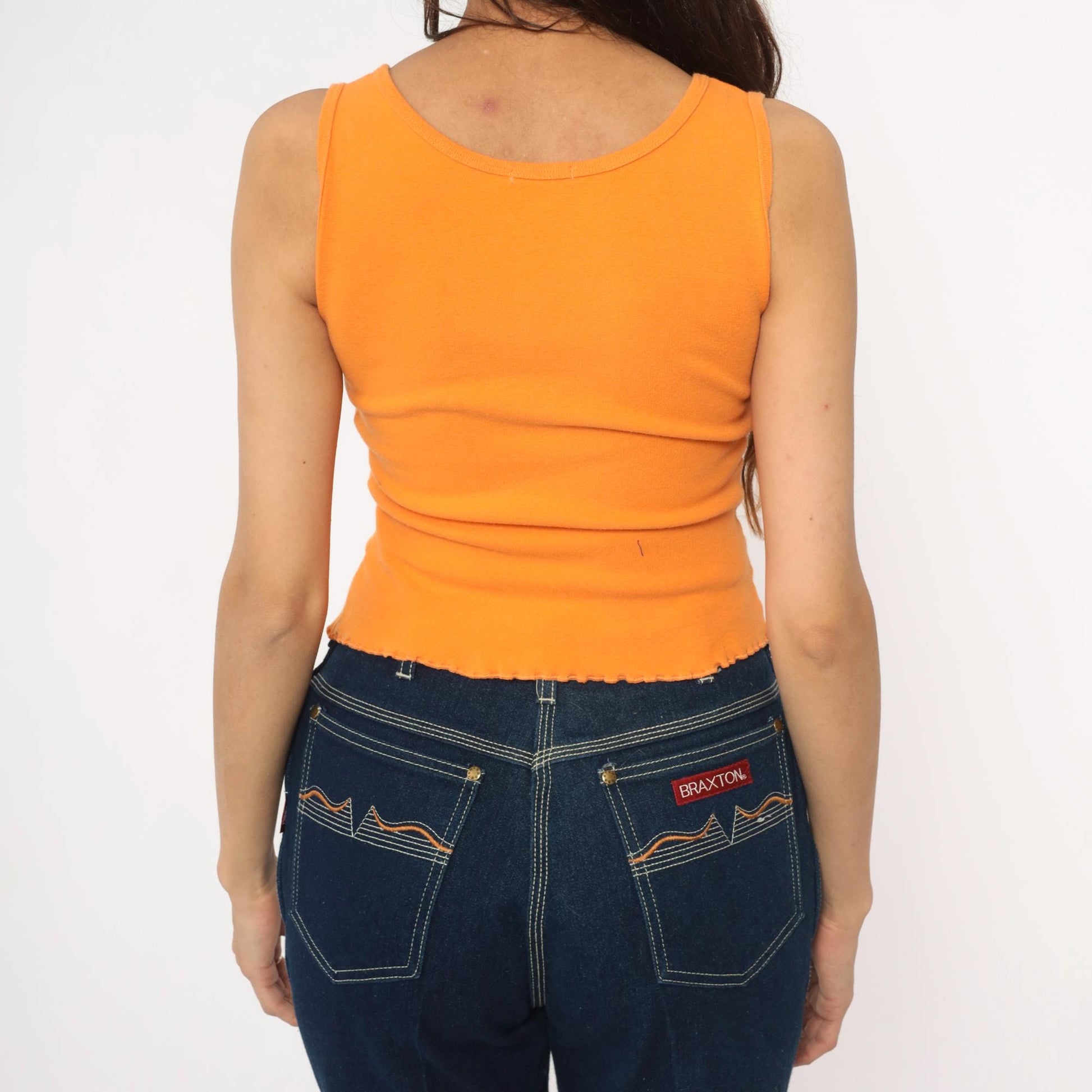 Y2K Orange Ribbed Crop Tank Top Button Front Lettuce Edge Medium M