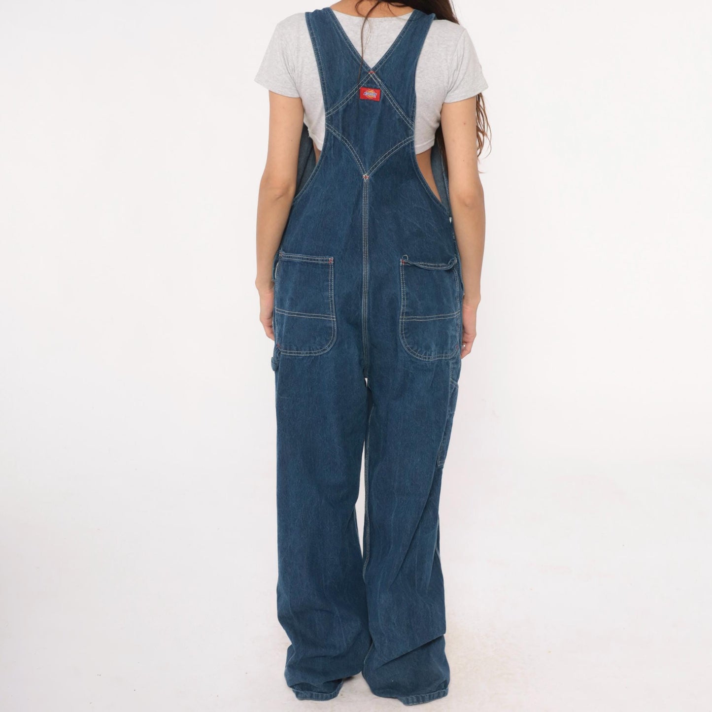 Dickies Y2K Blue Denim Overalls Bib Front Zipper Pocket Large L