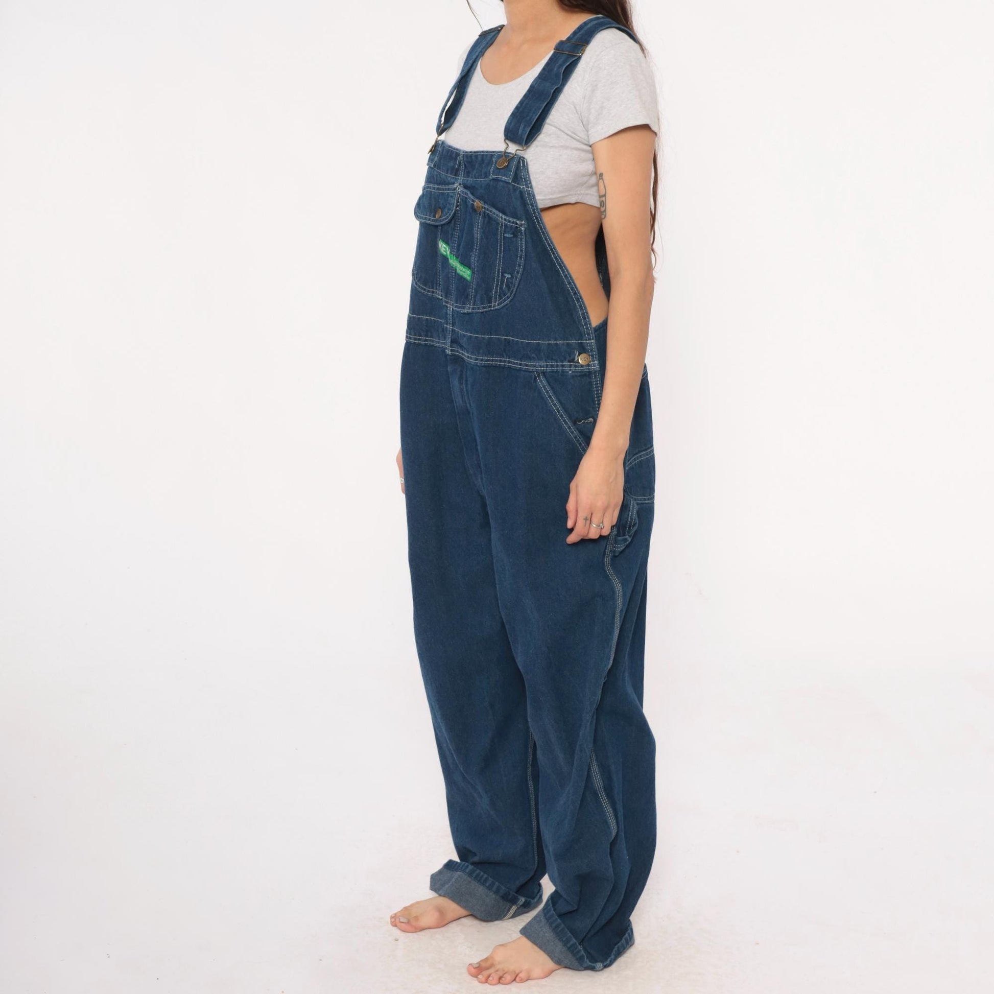 90s Key Imperial Navy Denim Overalls Cargo Pockets Utility Extra Large XL