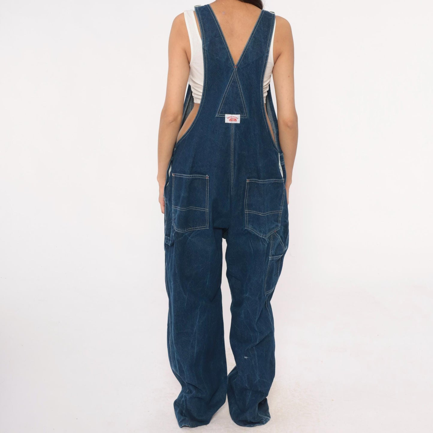 Y2K Roundhouse Dark Blue Denim Overalls Carpenter Workwear Cotton Extra Large