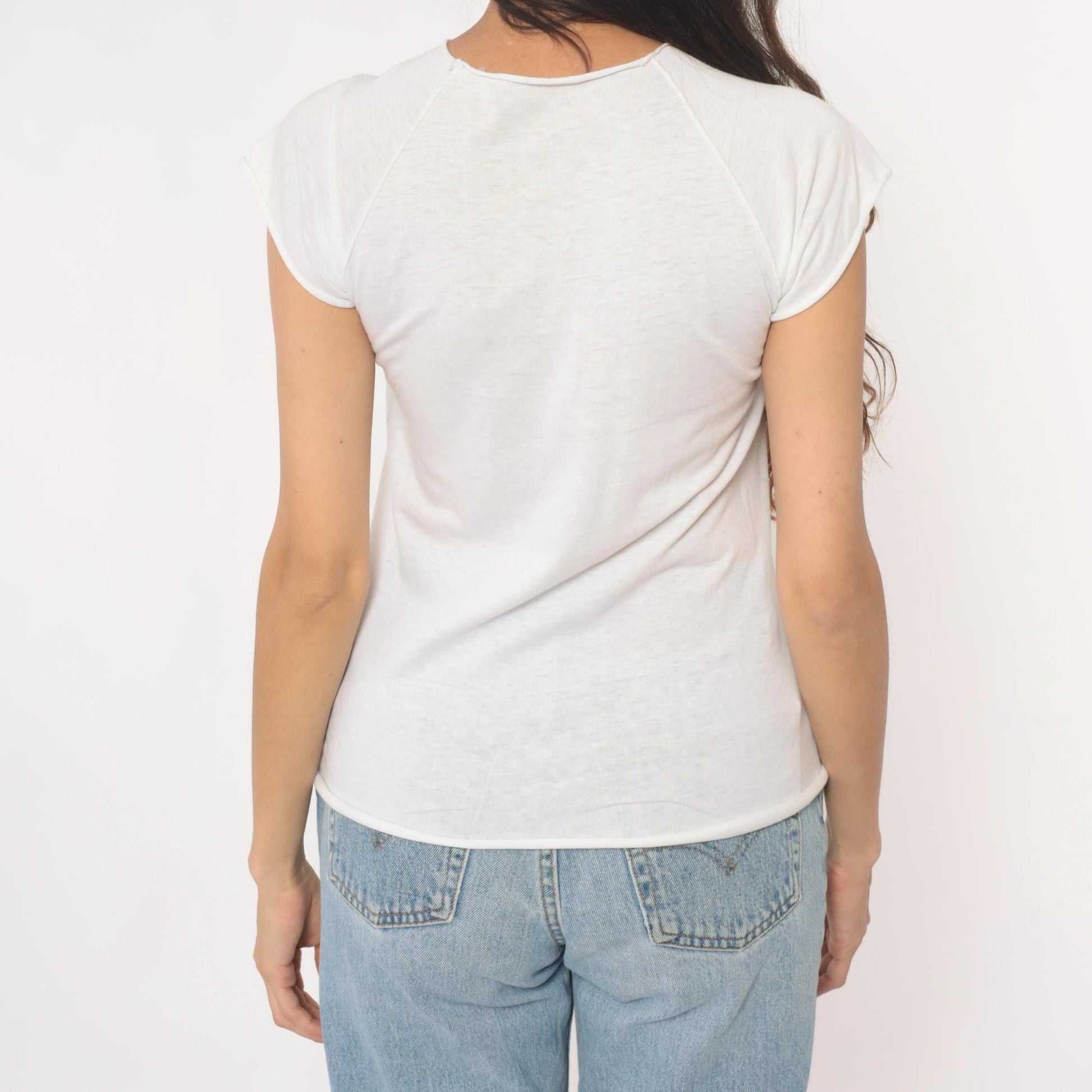 80s Bahamas White Graphic T-Shirt Cotton Crew Neck Cap Sleeve Extra Small XS