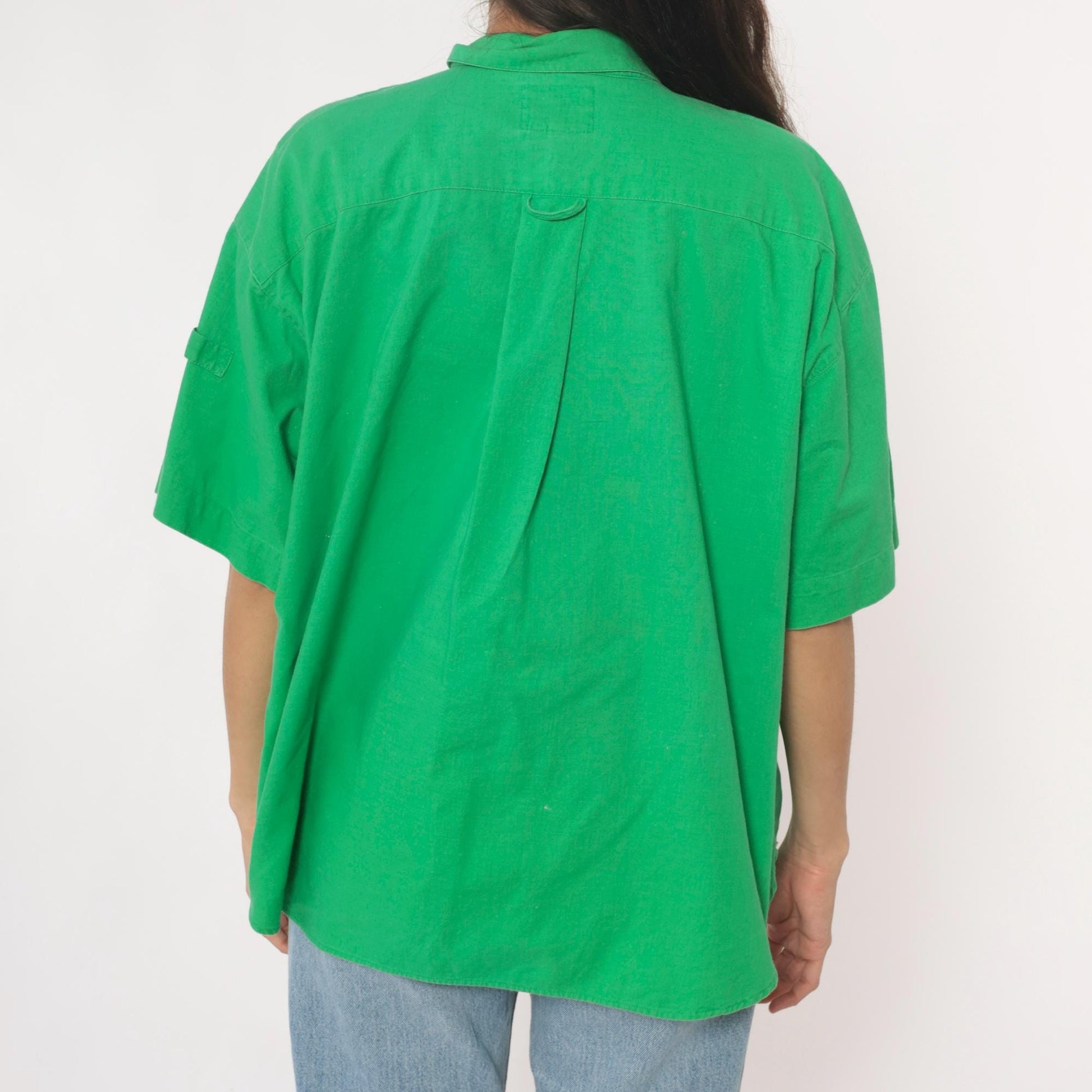 90s Chaus Sport Kelly Green Cotton Button-Up Shirt Large L