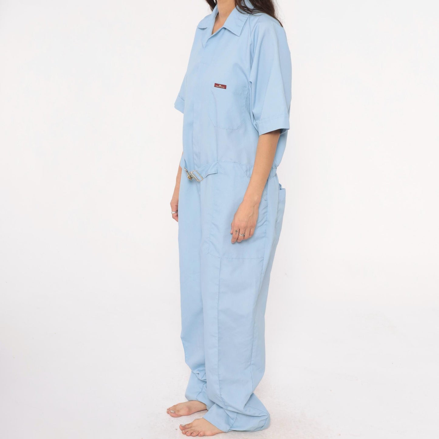 Parasuit Light Blue Jumpsuit Utility Coverall Belted Collar Large