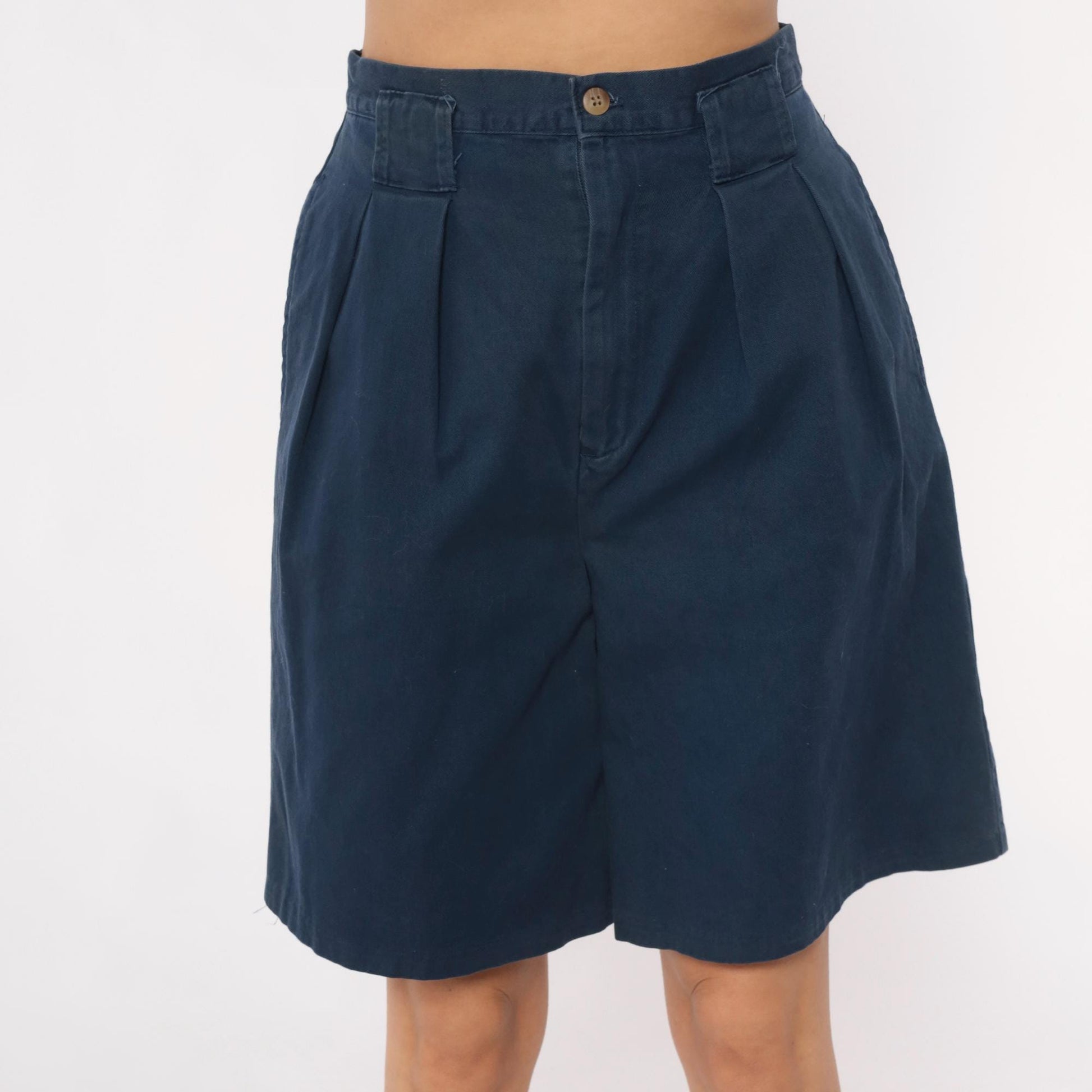 80s Palmetto's Navy Pleated High-Waist Shorts Small S