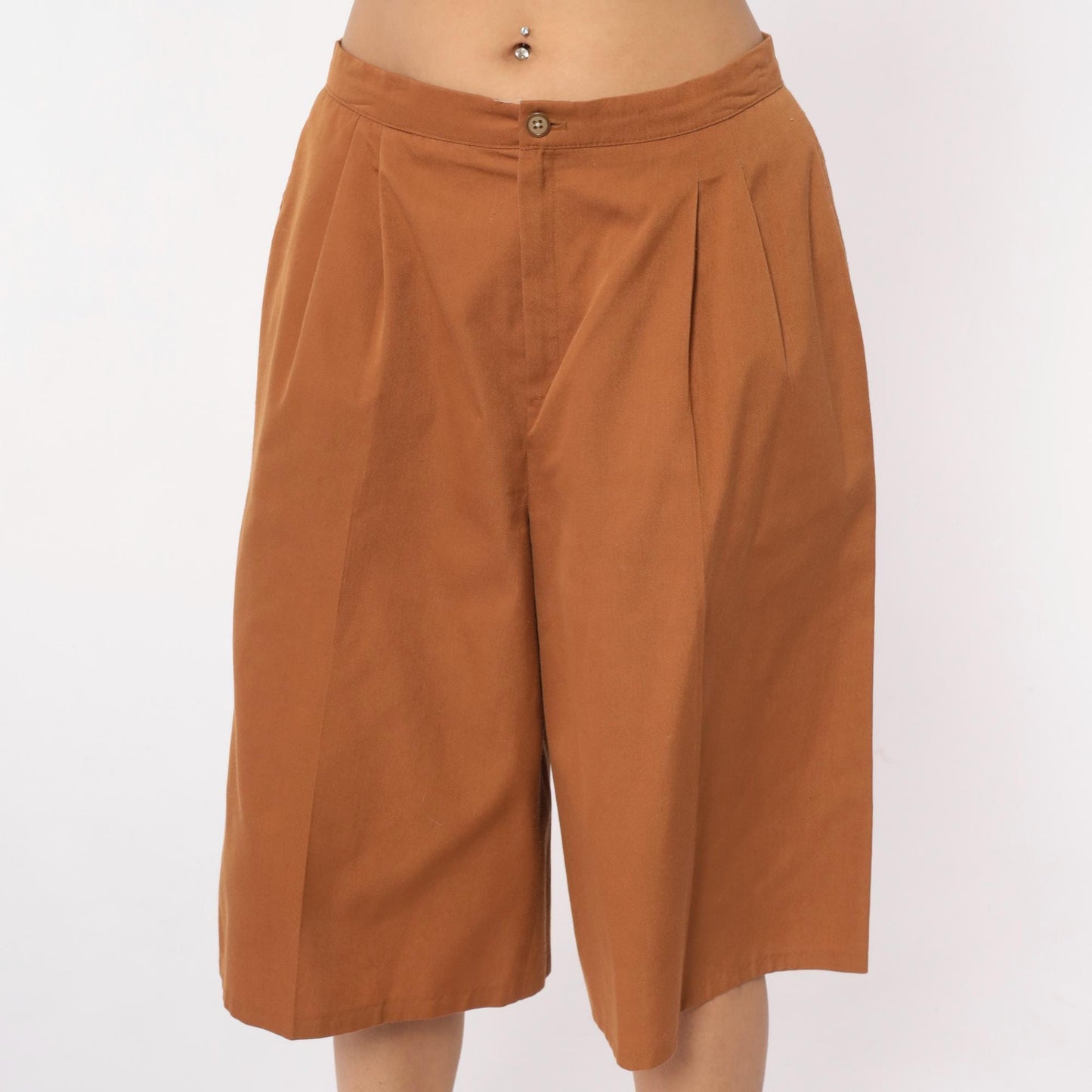80s Camel Pleated High-Waist Shorts Tailored Wide Leg Medium