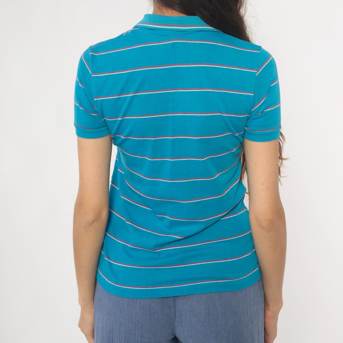 90s Le Tigre Polo Striped Blue Red White Horizontal Collared Shirt Extra Large XL