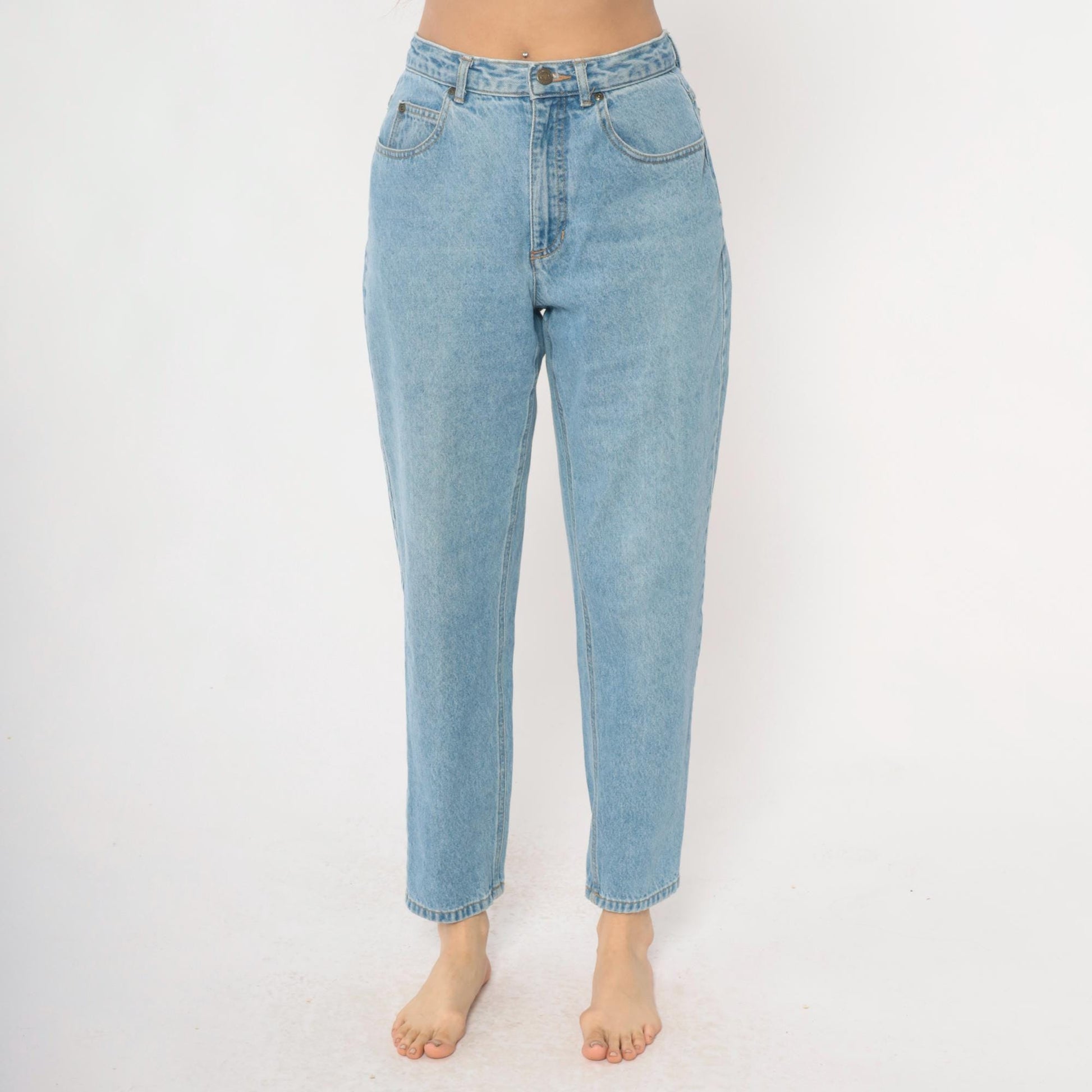 90s Liz Authentic High Waisted Jeans Light Wash Leaf Pocket Medium