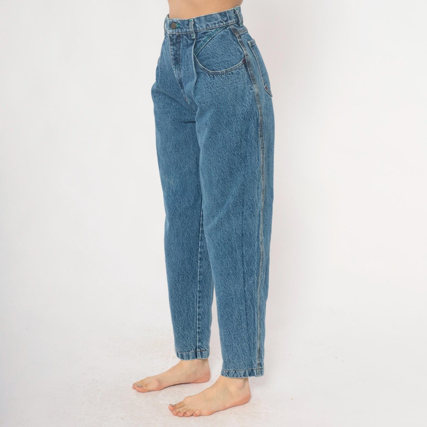 Lee Mom Jeans 90s High Waist Tapered Denim Medium Blue Wash Extra Small XS