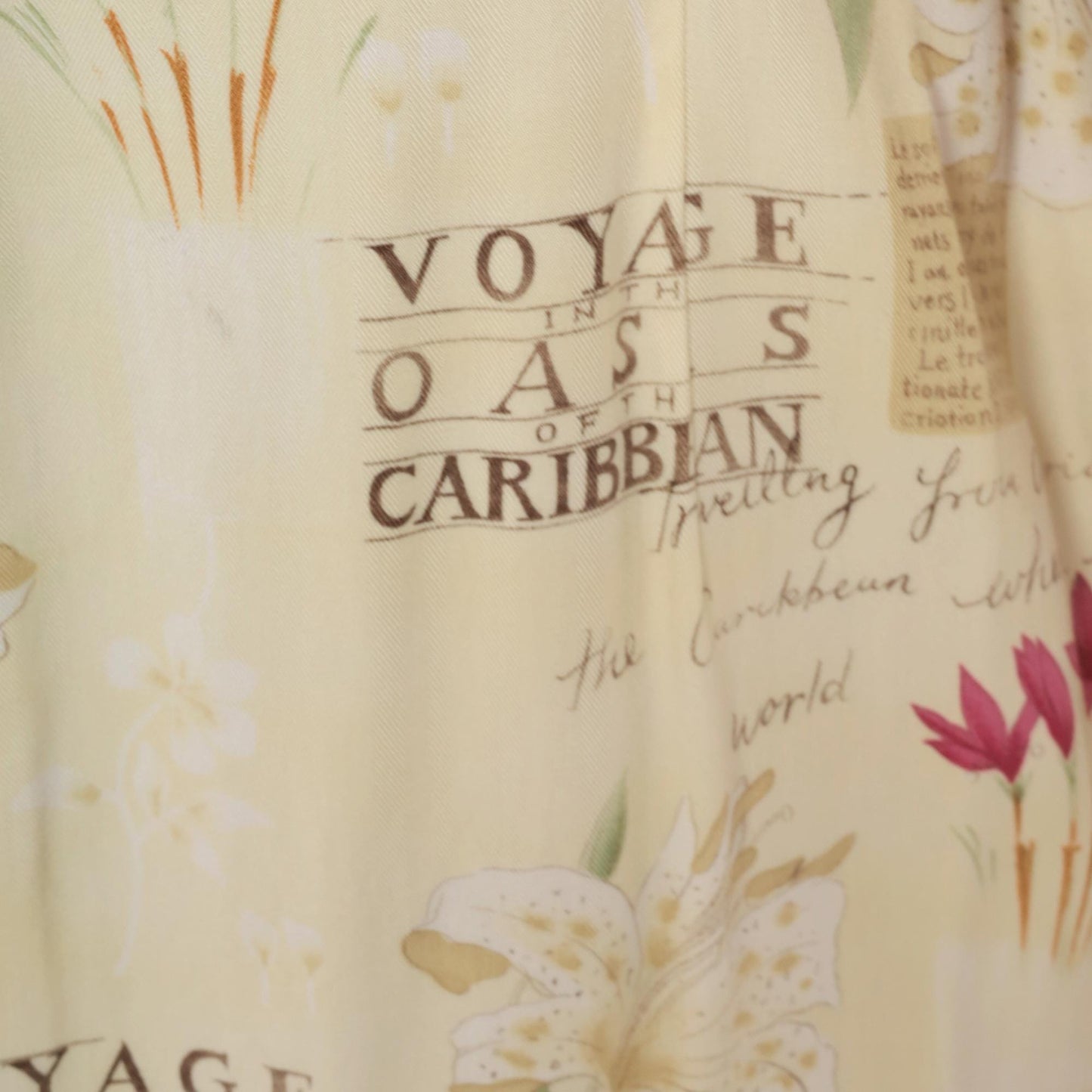 90s Caribbean Joe Tropical Shift Dress Cream Floral Postcard Print Extra Large