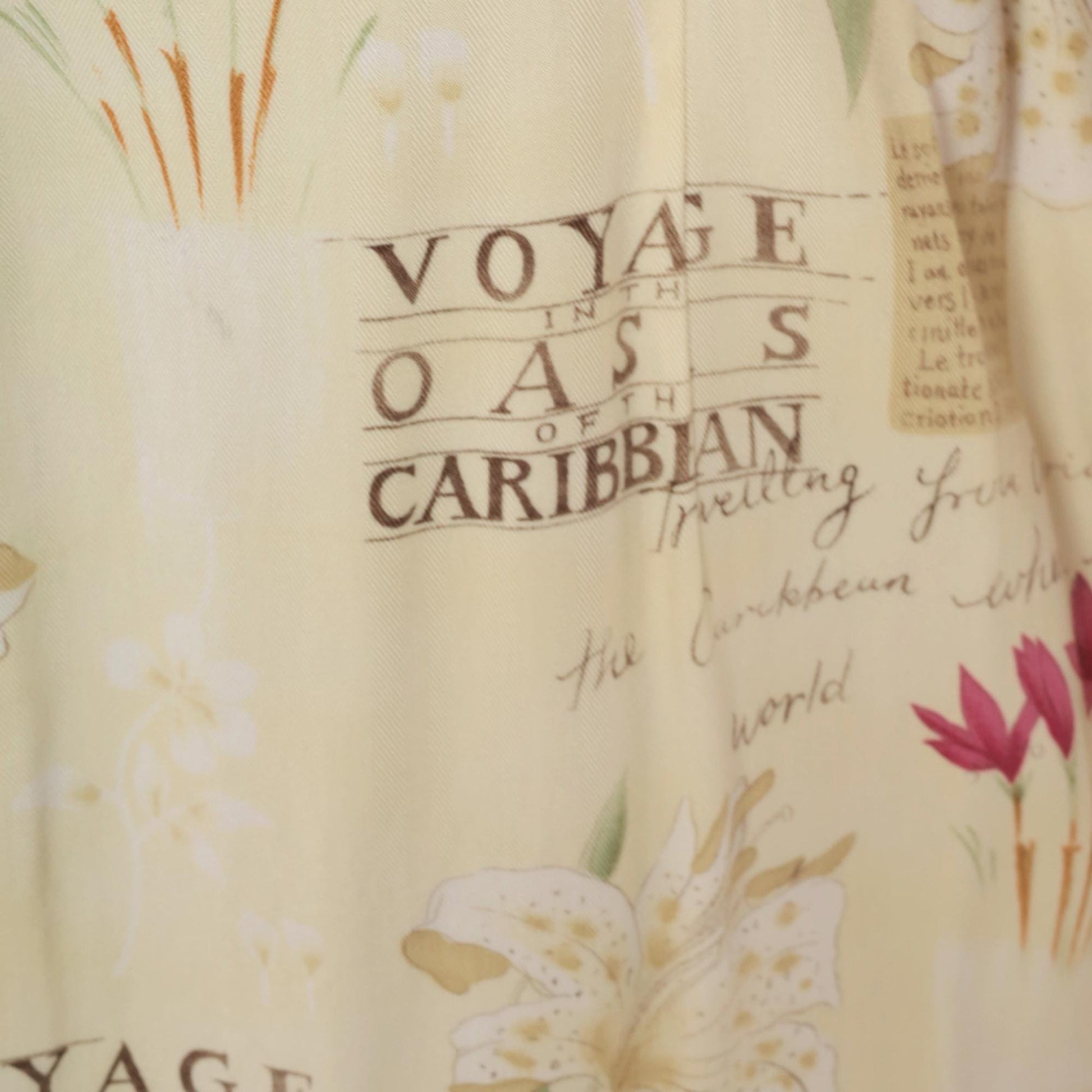 90s Caribbean Joe Tropical Shift Dress Cream Floral Postcard Print Extra Large