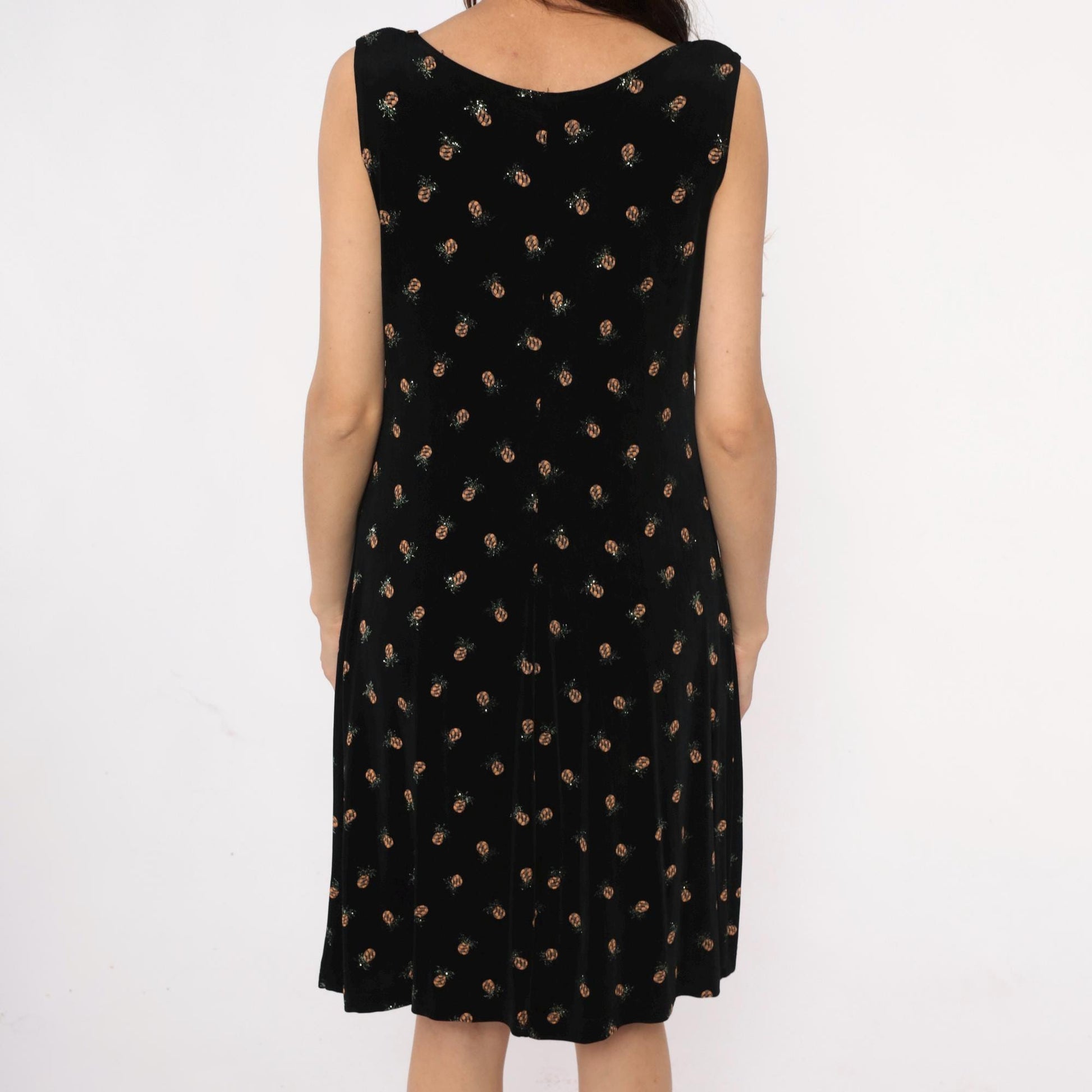 90s Ronni Nicole Pineapple Print Black Shift Dress Medium