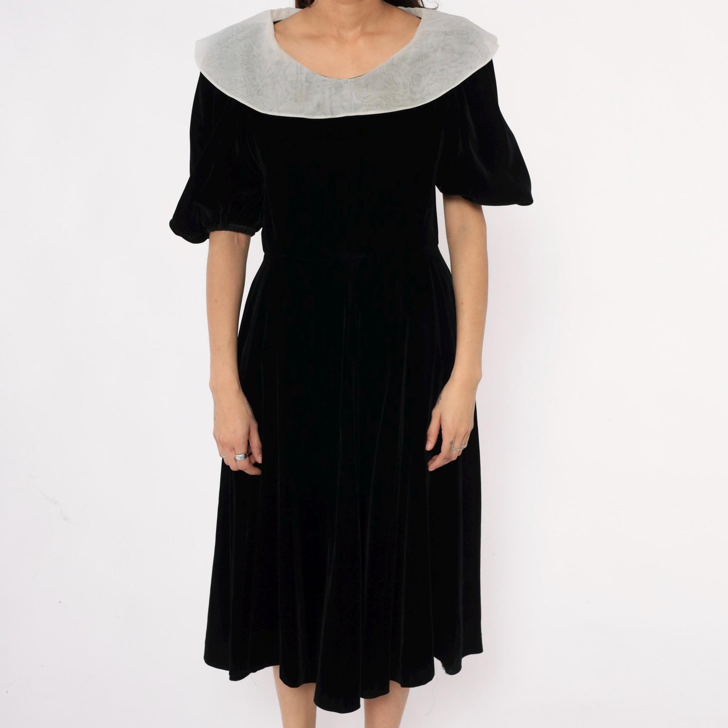 Y2K Yuki Torii Black Velvet Midi Dress White Peter Pan Collar Medium M