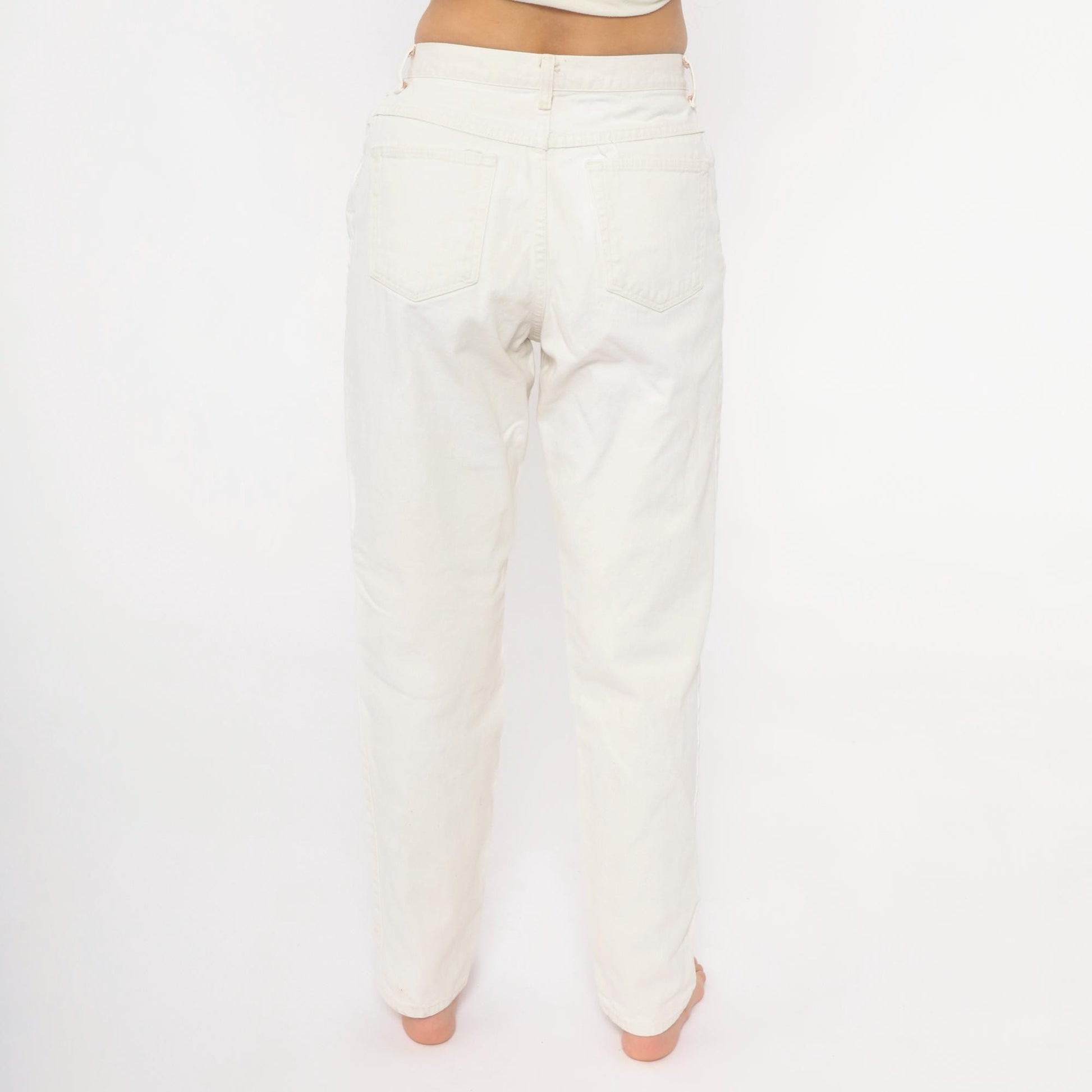 90s Wrangler White Cotton Denim High-Rise Straight Jeans Women's 29