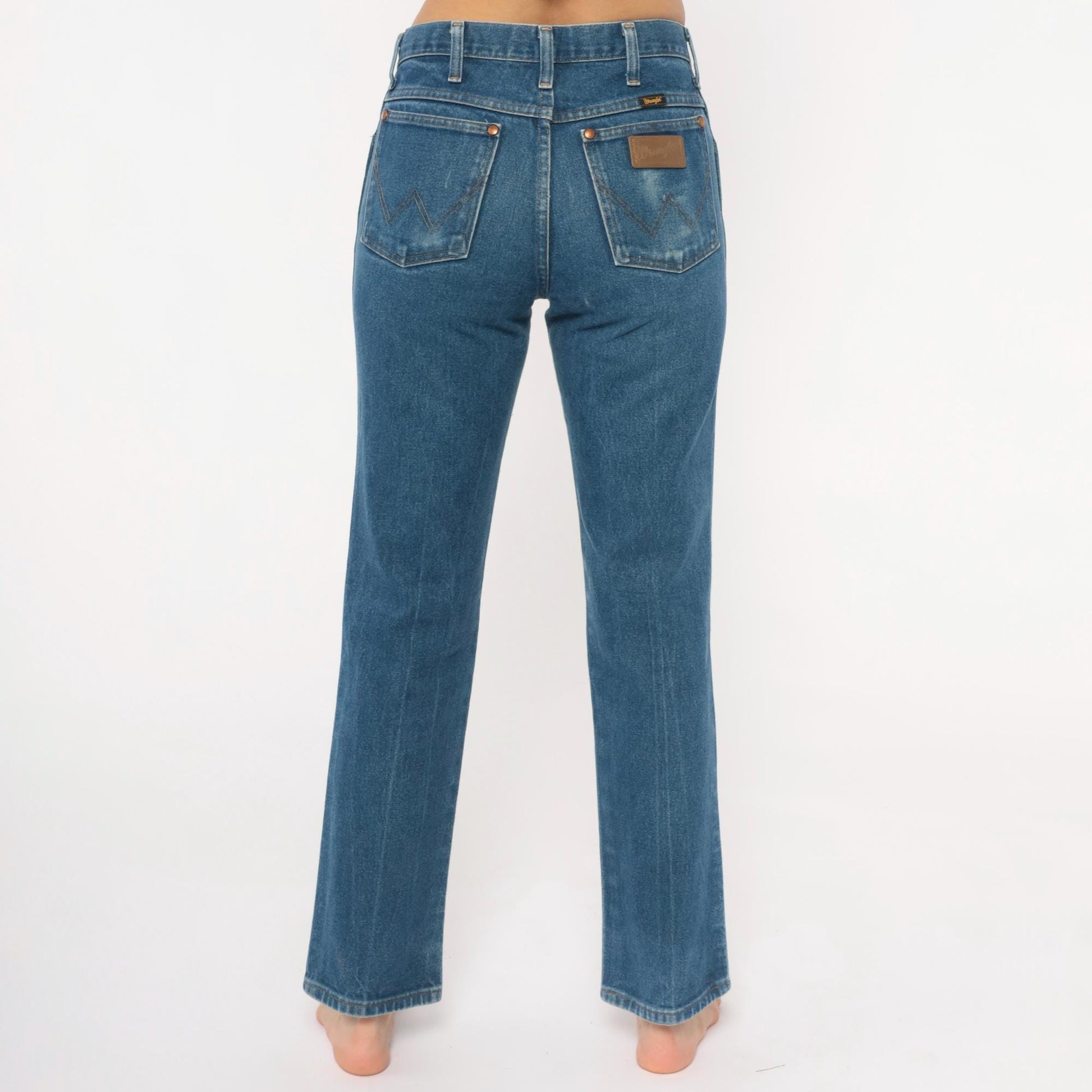 90s Wrangler High Waisted Straight Leg Jeans Medium Wash Blue Denim Small