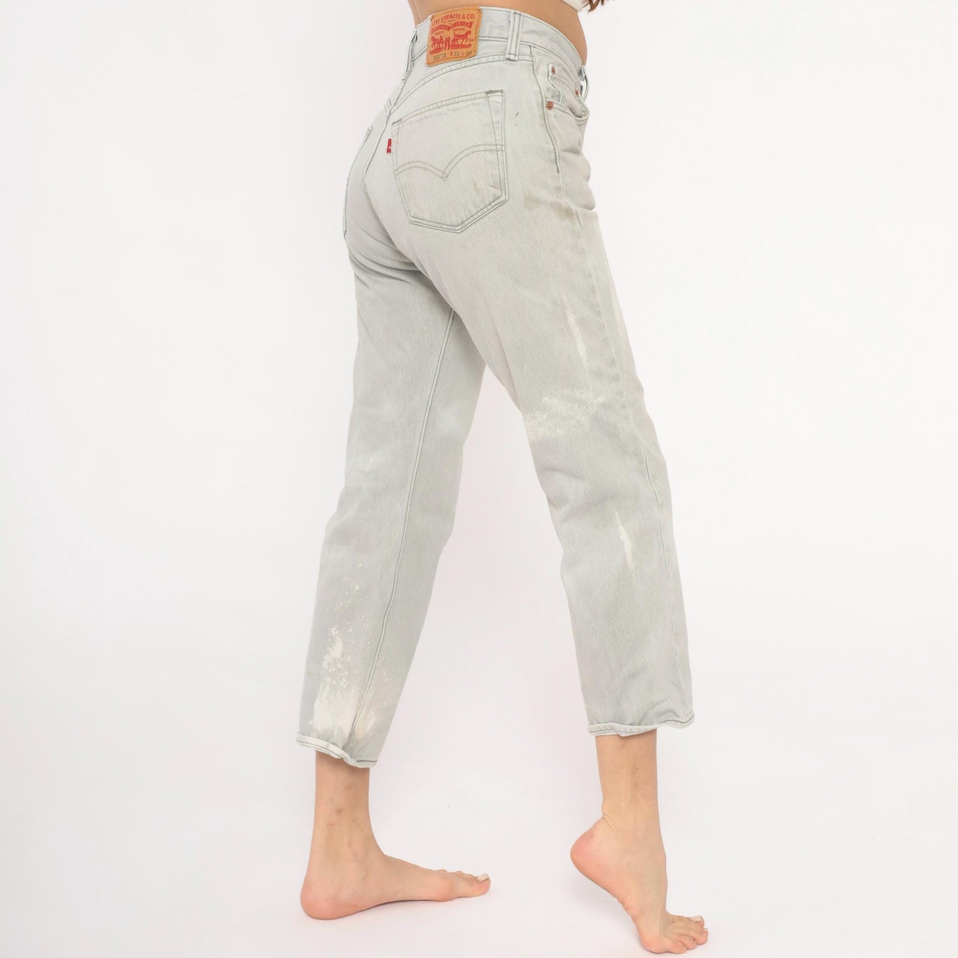 Levi's 501 2000s Light Grey Straight Leg High Rise Jeans W30