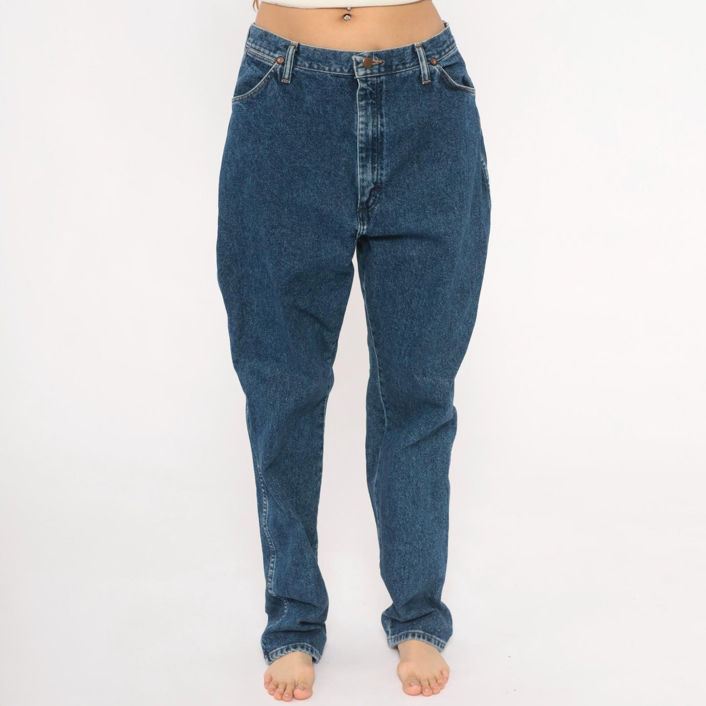Wrangler High Rise Straight Leg Jeans Dark Wash Denim 32x33