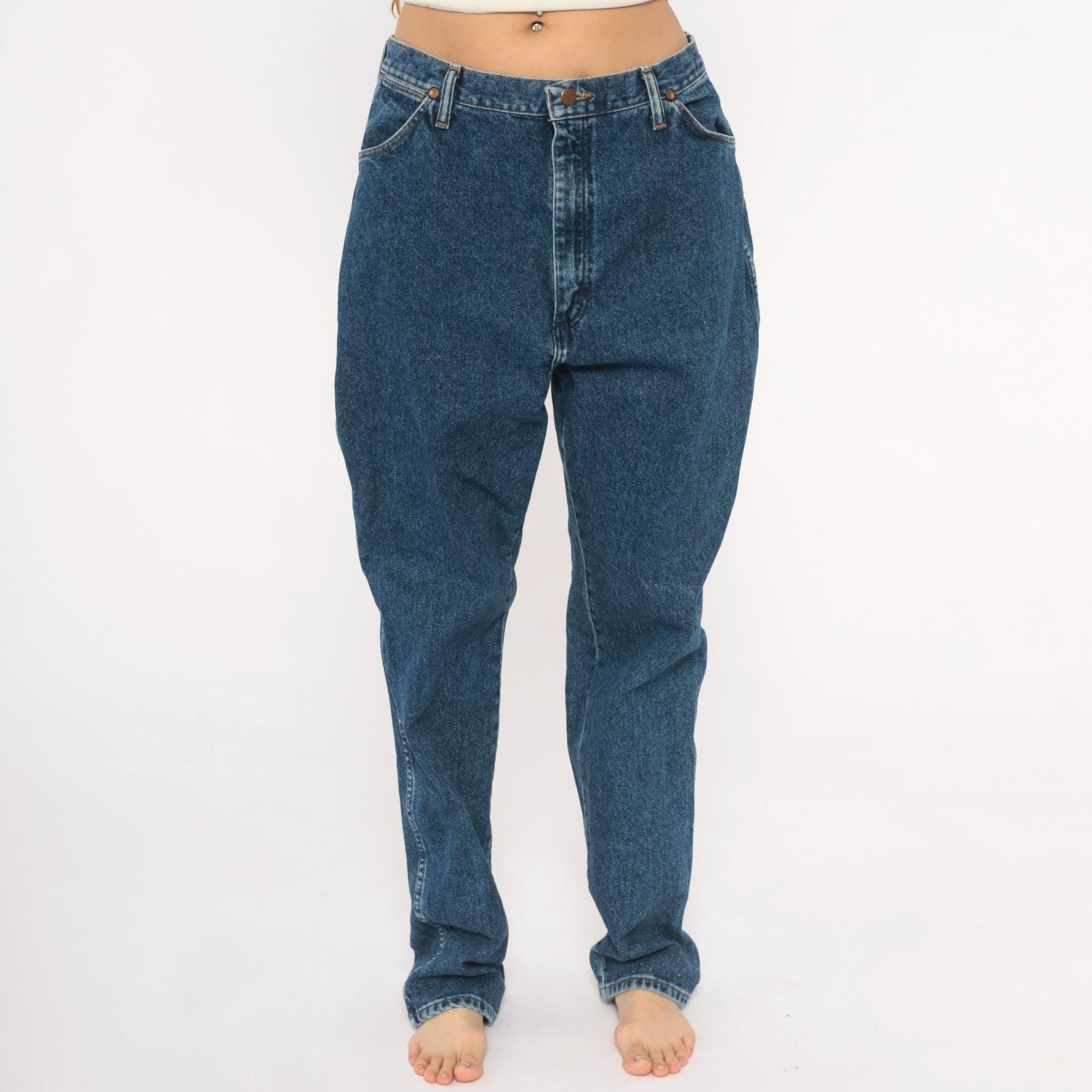 Wrangler High Rise Straight Leg Jeans Dark Wash Denim 32x33