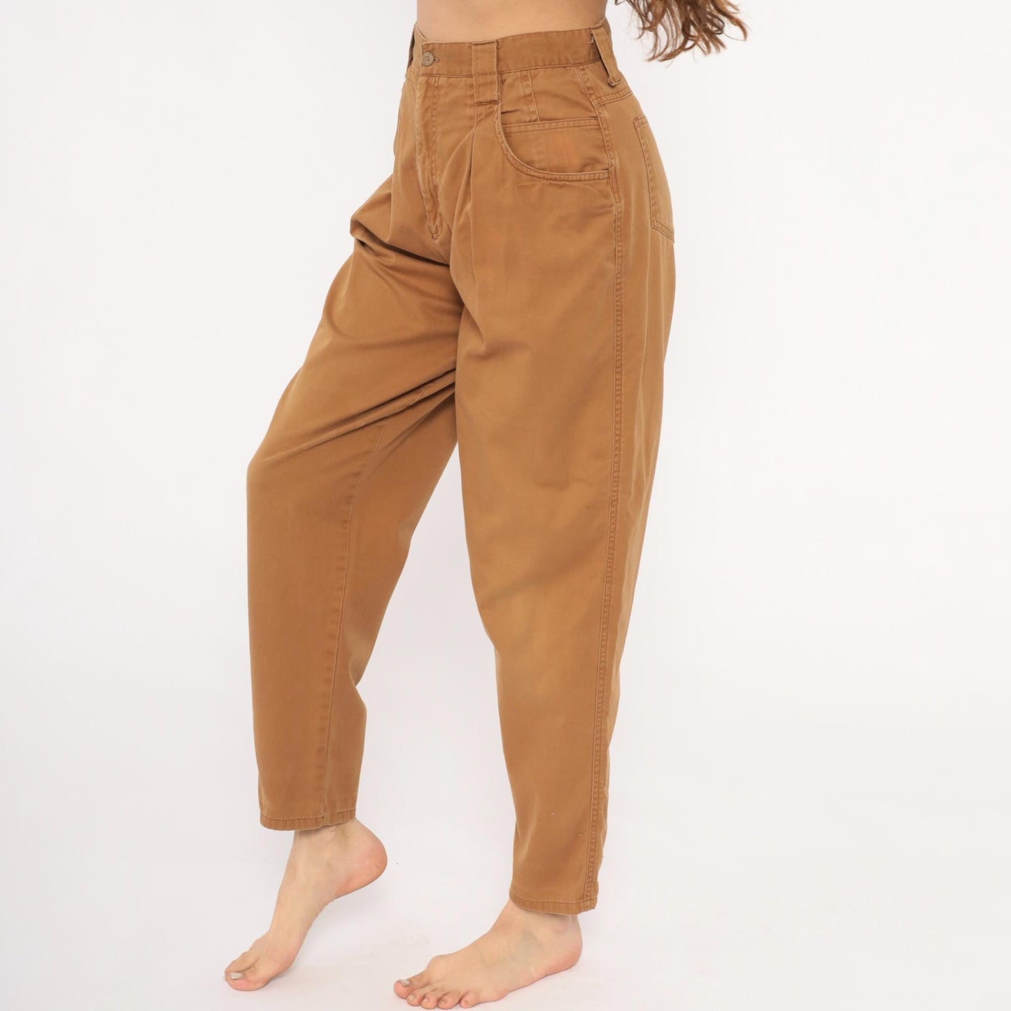 90s Pleated Trousers Mustard Cotton High Waisted Tapered Small S