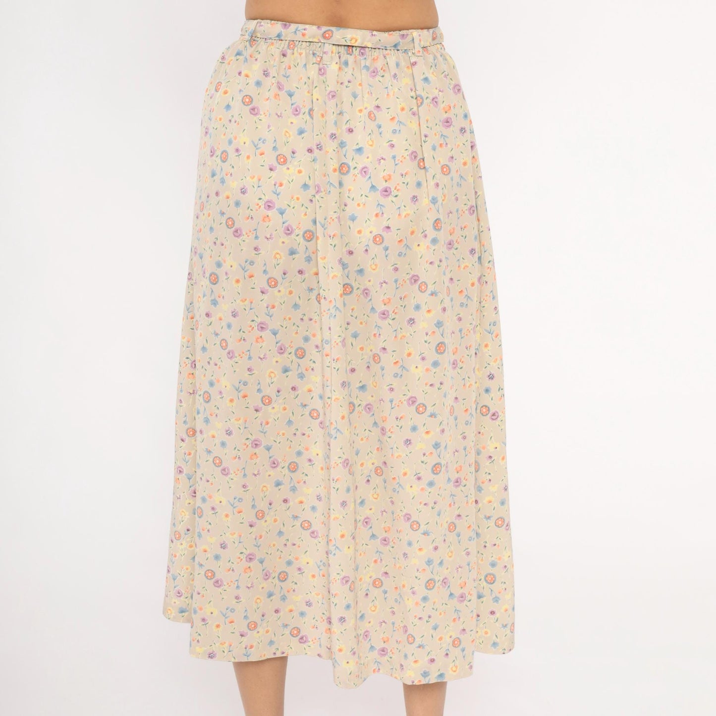 80s FT Studio Floral Midi Skirt Cream Pastel Ditsy Small Medium