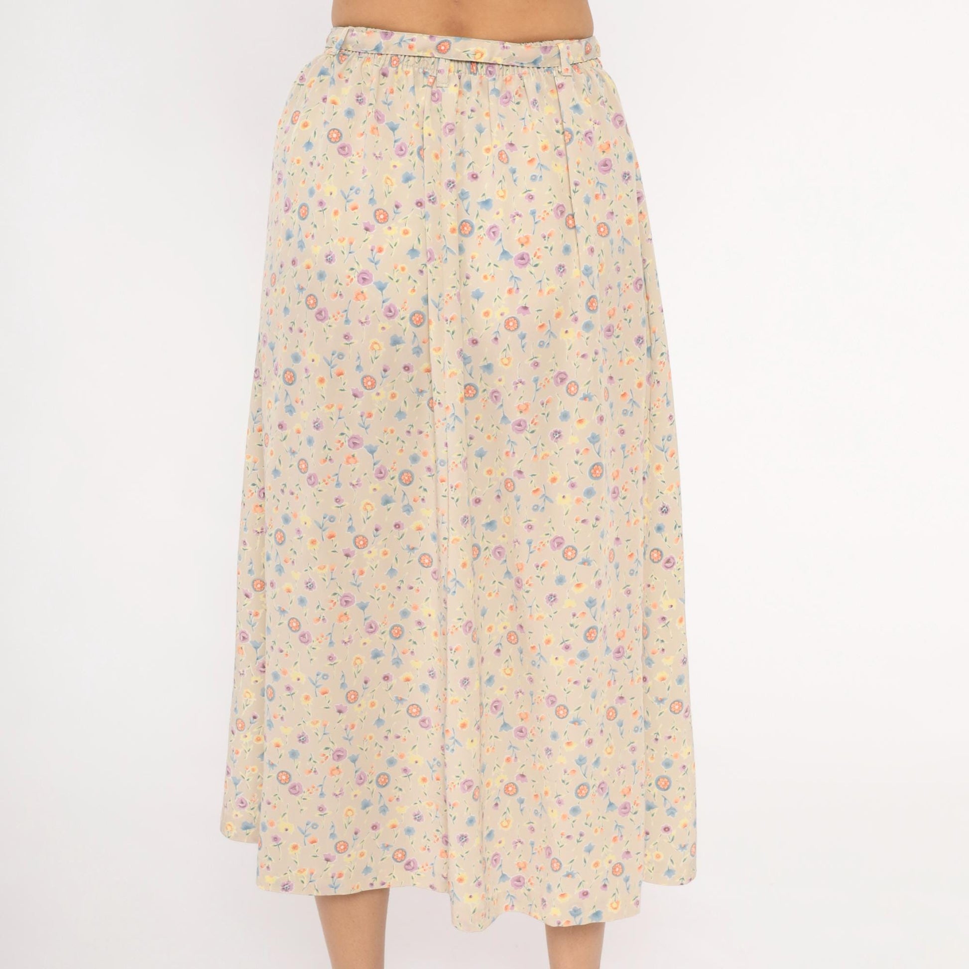 80s FT Studio Floral Midi Skirt Cream Pastel Ditsy Small Medium