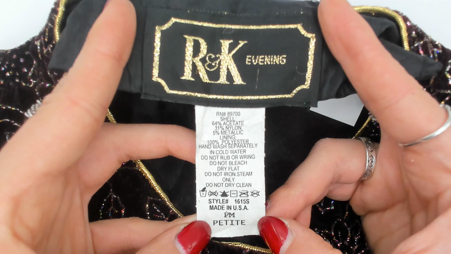 90s R & K Evening Black Velvet Jacket Gold Glitter Floral Scalloped Blazer Small S