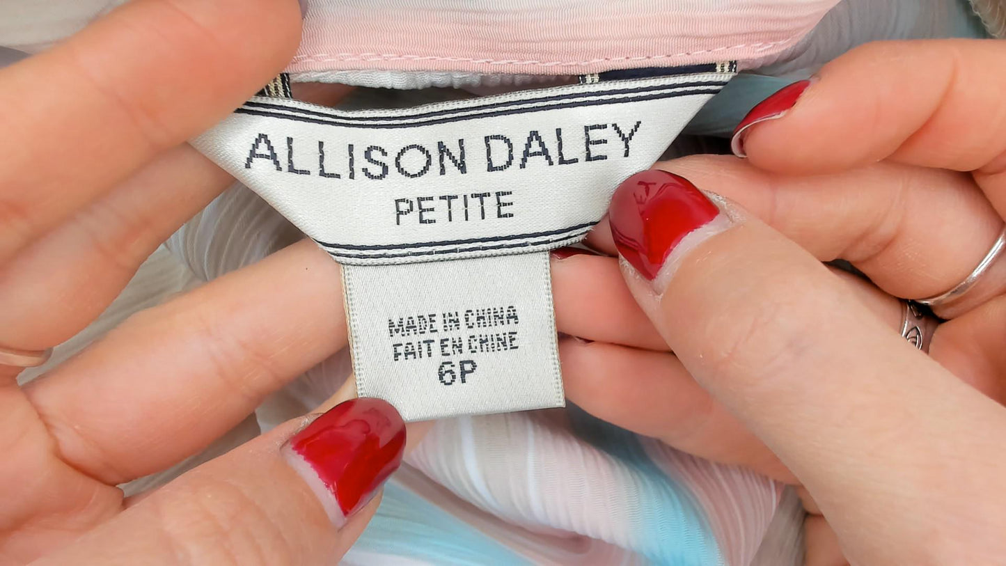 80s Allison Daley Pastel Striped Camp Collar Blouse Small Petite
