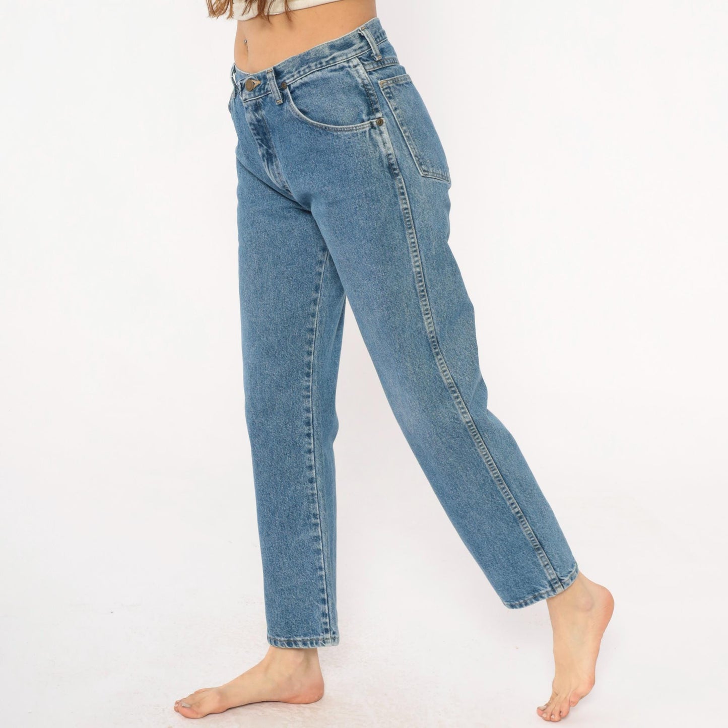 90s Wrangler High-Rise Straight Leg Jeans Medium Blue Denim 32W 30L
