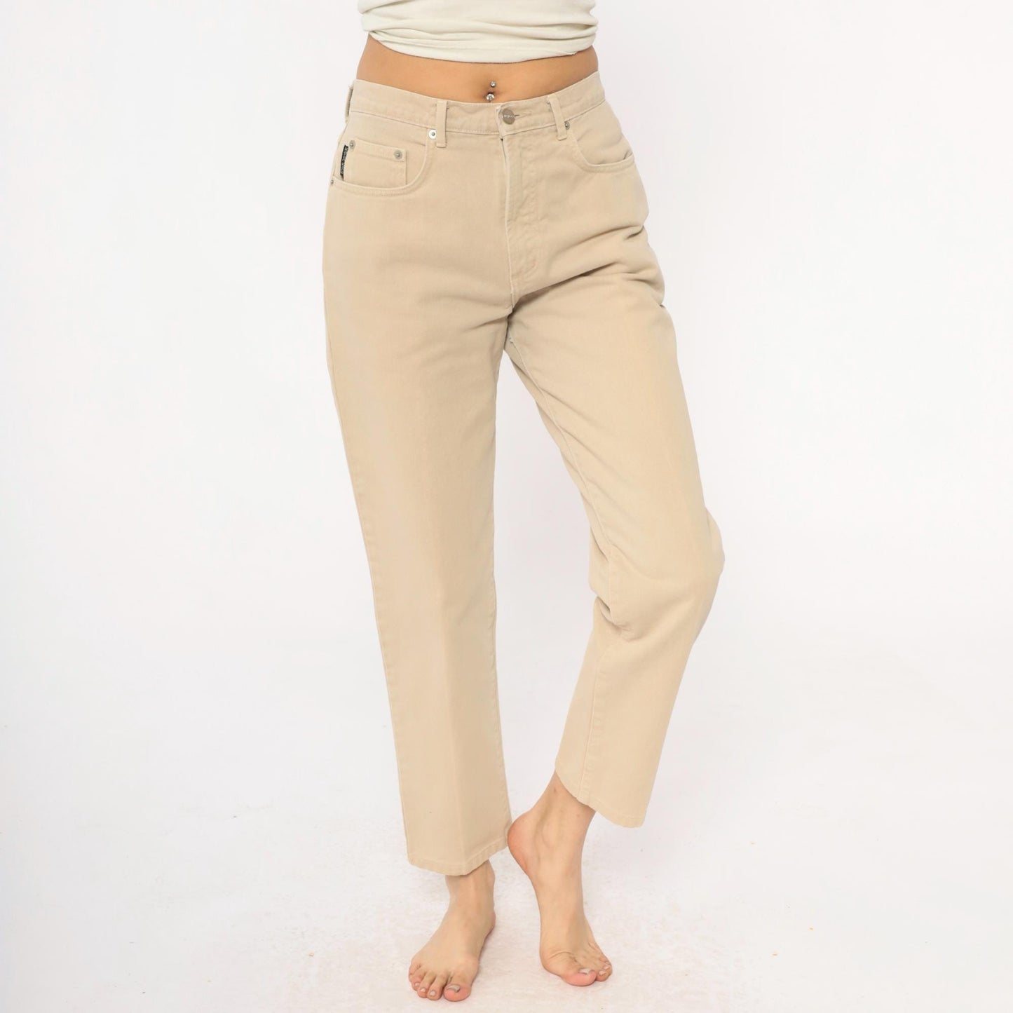 90s Karen Kane Cream High Rise Straight Leg Trousers Medium