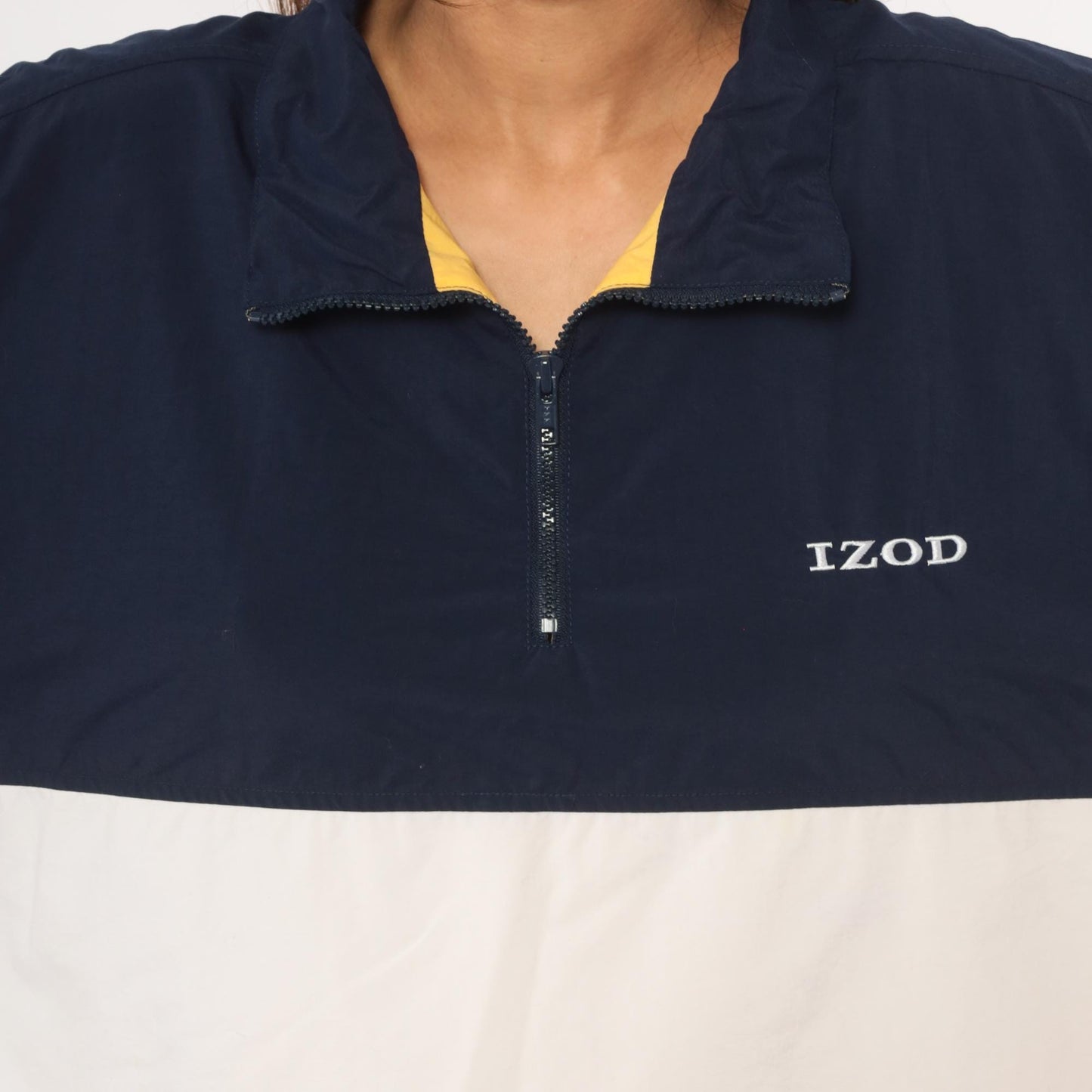 90s Izod Windbreaker Navy White Gold Color Block Half Zip Pullover Large L