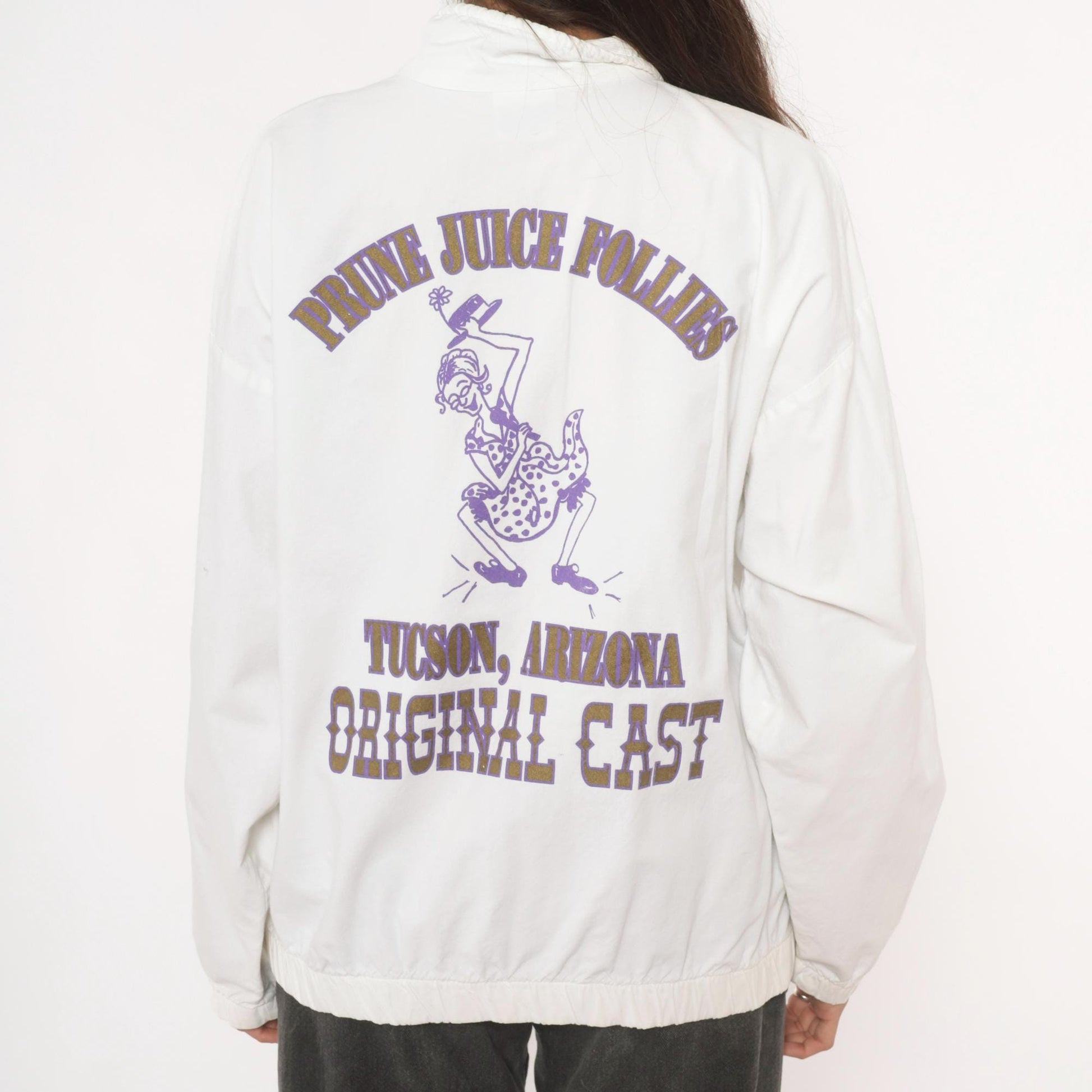 90s Cotton Fitz Prune Juice Follies Windbreaker White Purple Graphic Large