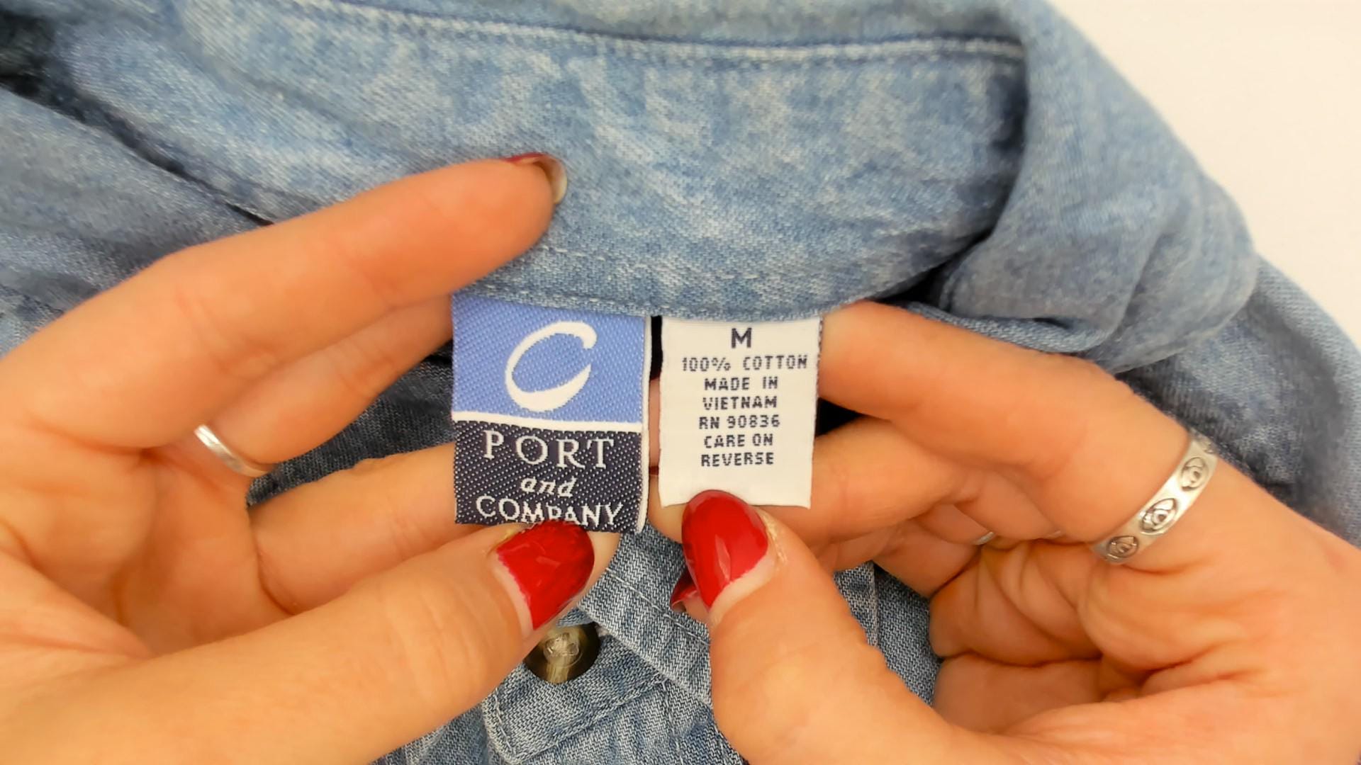 2000s Port and Company Aviation Patch Denim Shirt Light Wash Blue Medium M