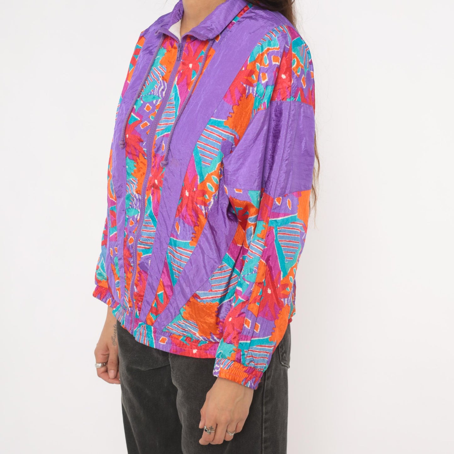 90s Aviat Sportif Windbreaker Purple Geometric Floral Print Small
