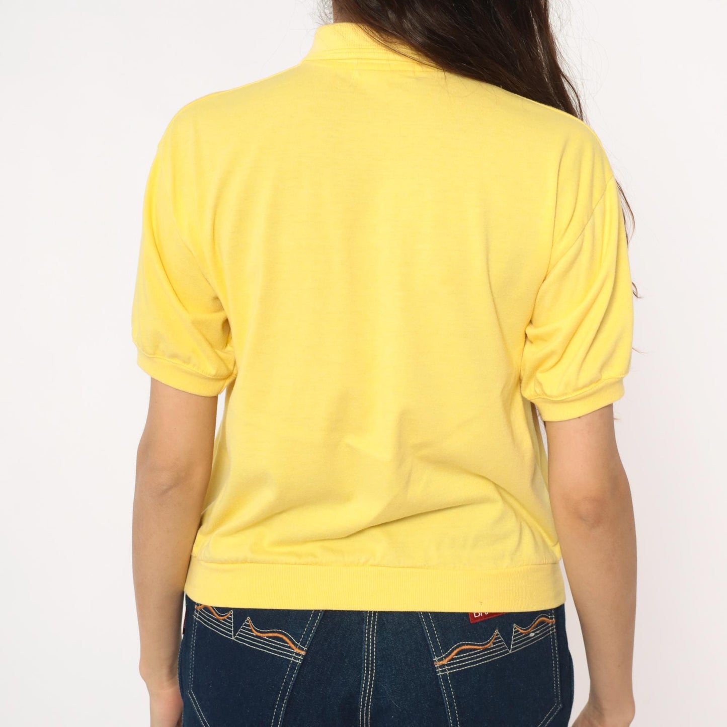 80s Yellow Polo Shirt Marine Seafarer Sailboat Graphic Collared Medium