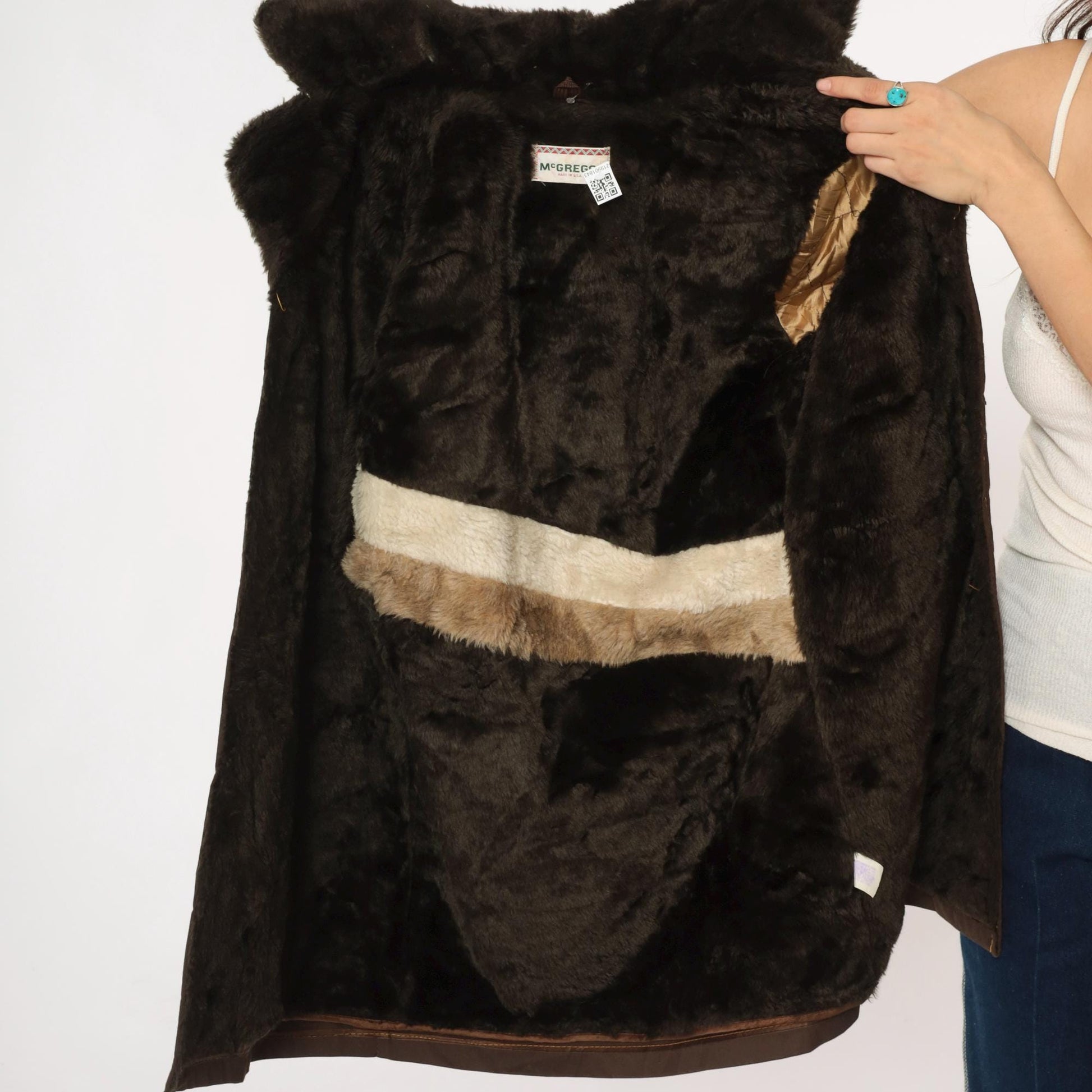 70s McGrégor Brown Parka Detachable Hood Faux Fur Collar Small