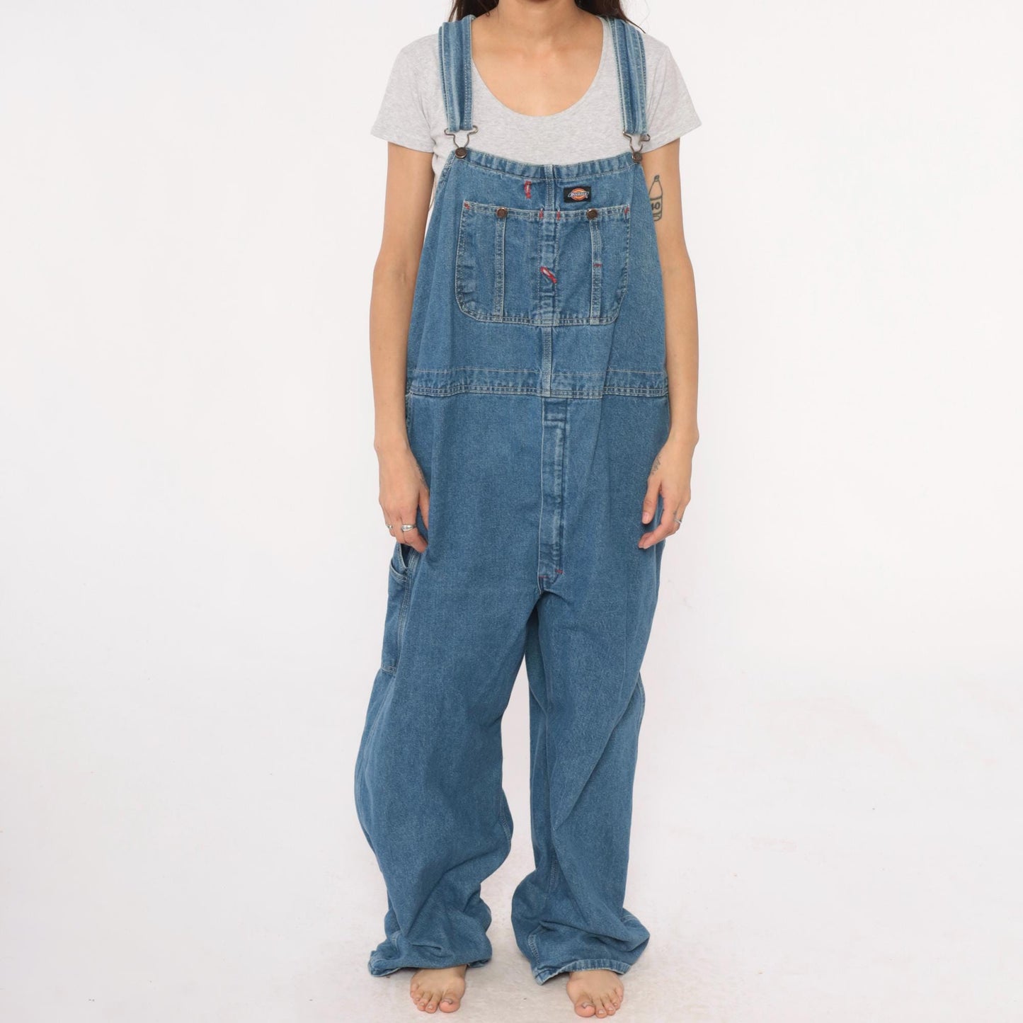 90s Dickies Denim Overalls Blue Baggy Workwear Carpenter Bib XL