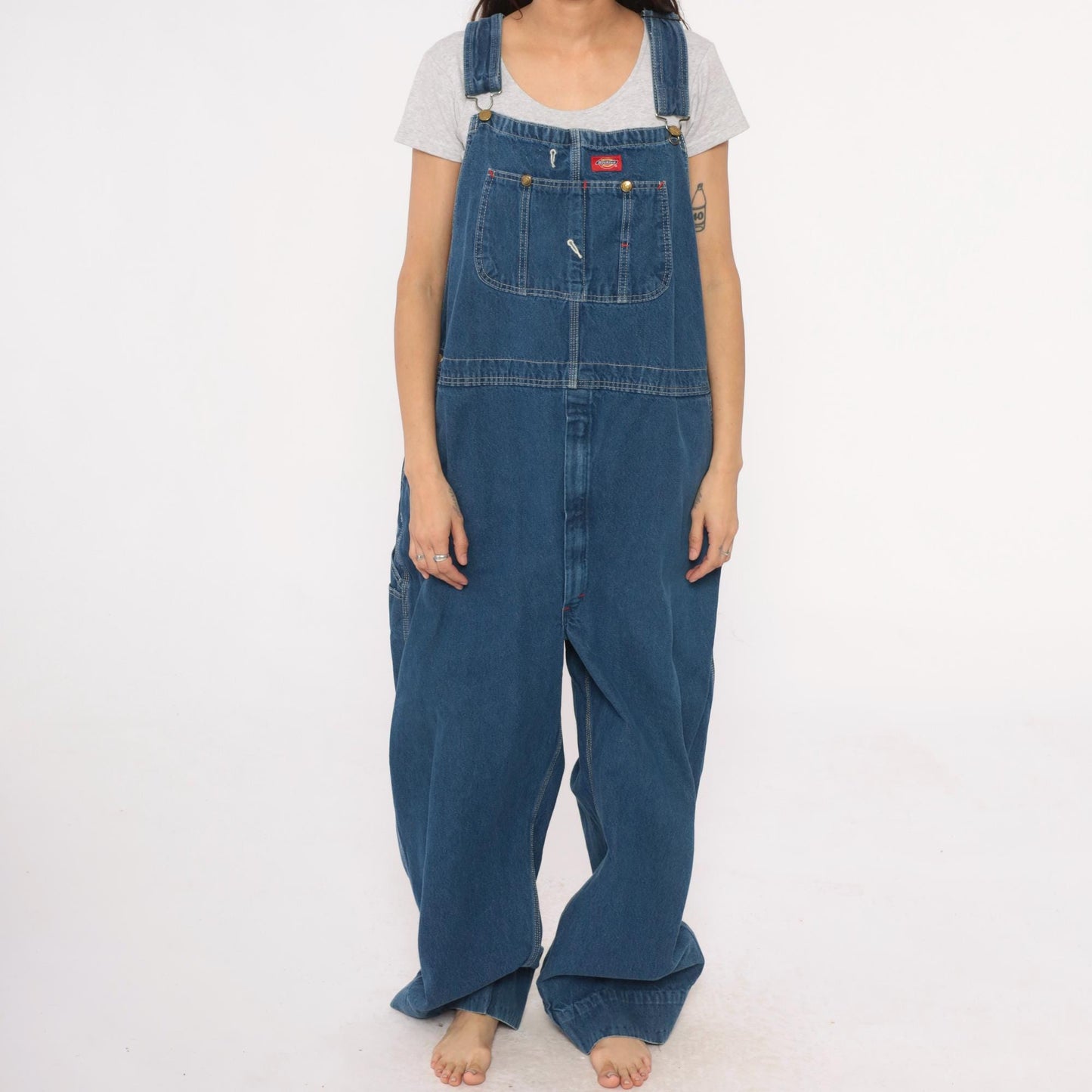 Y2K Dickies Blue Denim Overalls Carpenter Workwear Cotton Medium