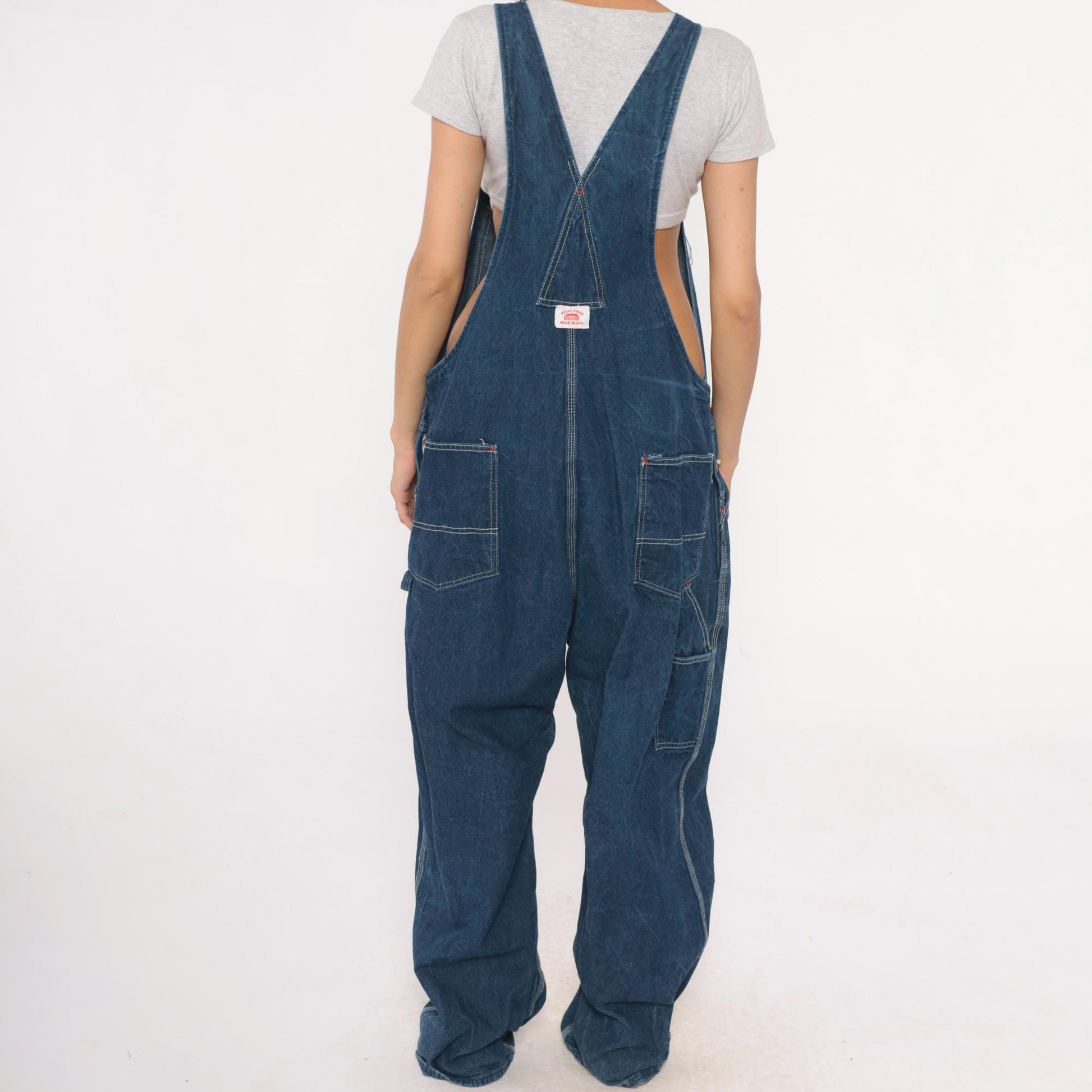 90s Roundhouse Dark Indigo Denim Bib Overalls Cotton Carpenter Dungarees Extra Extra Large XXL