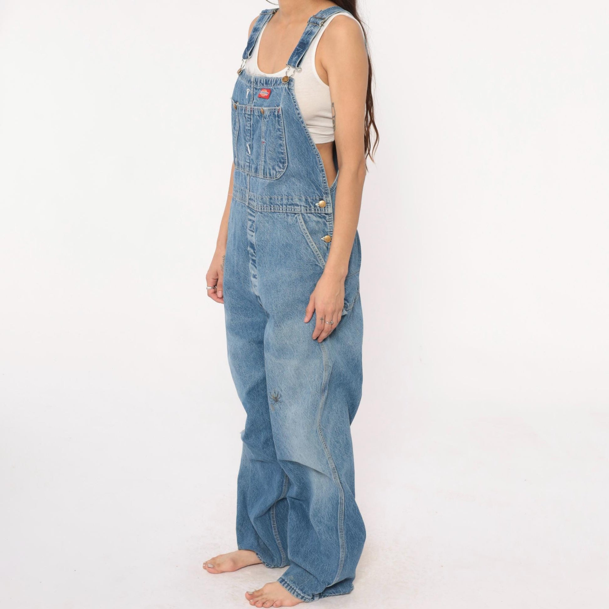 Dickies Denim Overalls 90s Baggy Blue Workwear Bib Pants 38 x 32