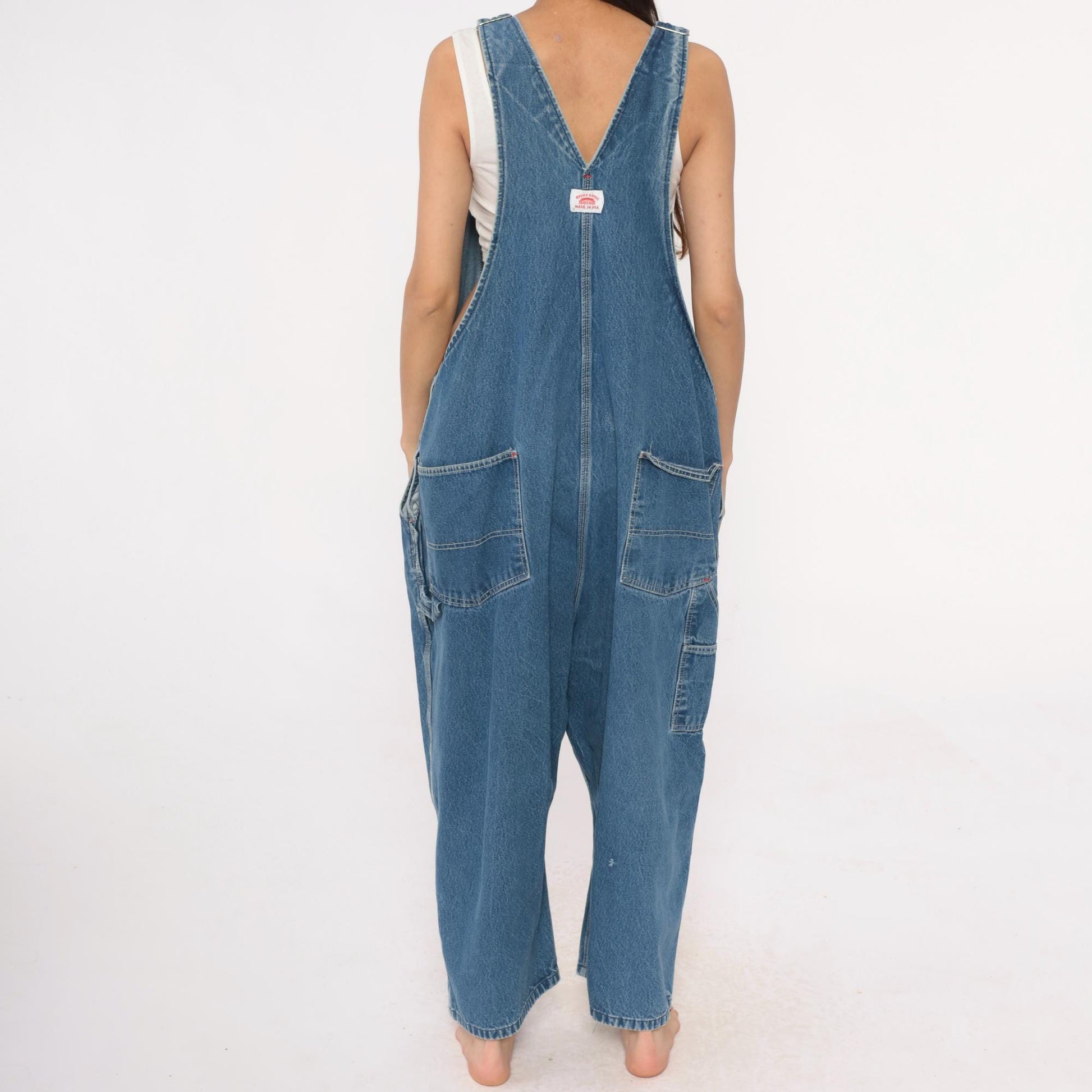 90s Roundhouse Denim Overalls Medium Wash Bib Straight Leg Medium