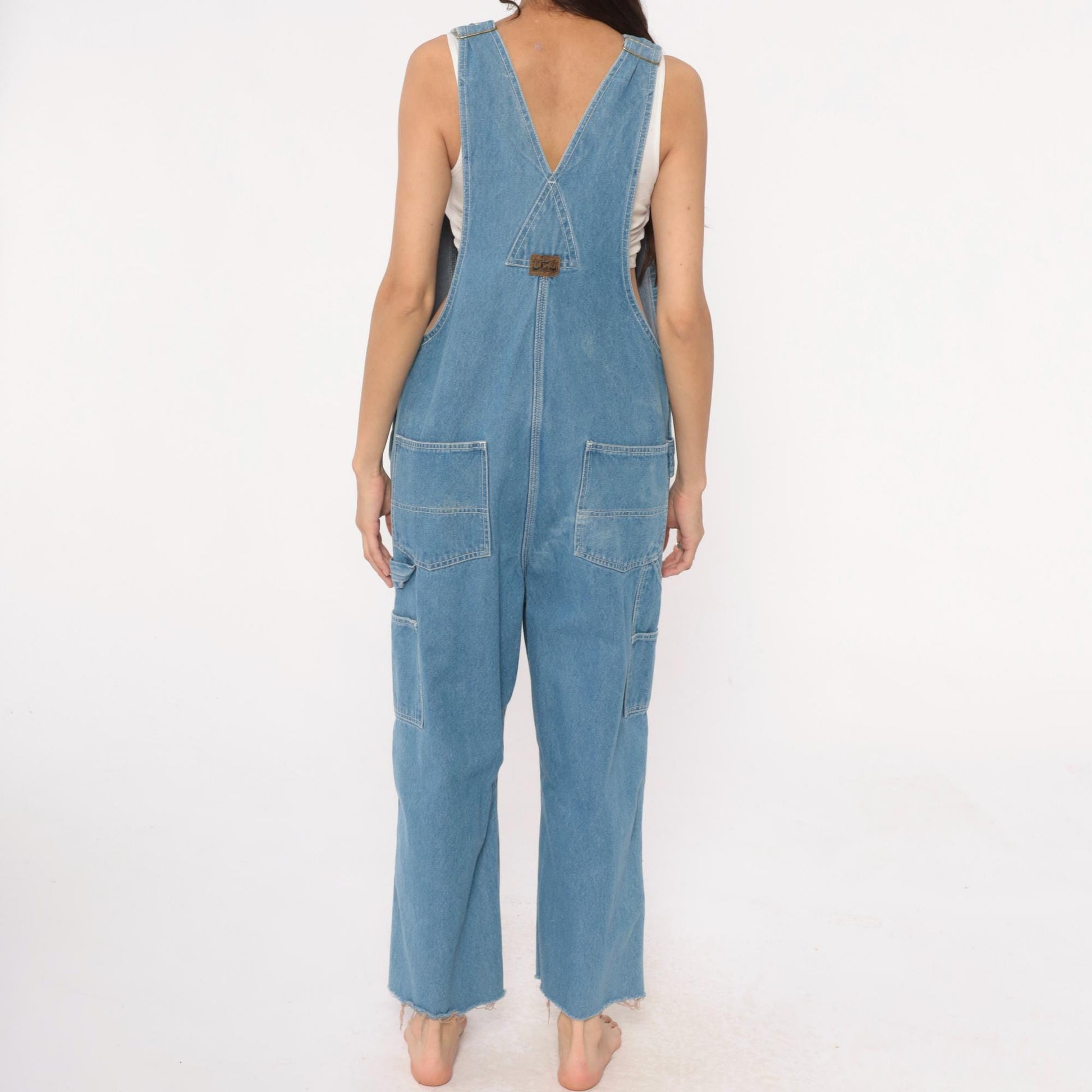Y2K Big Smith Light Wash Denim Overalls Wide Leg Frayed Hem Medium