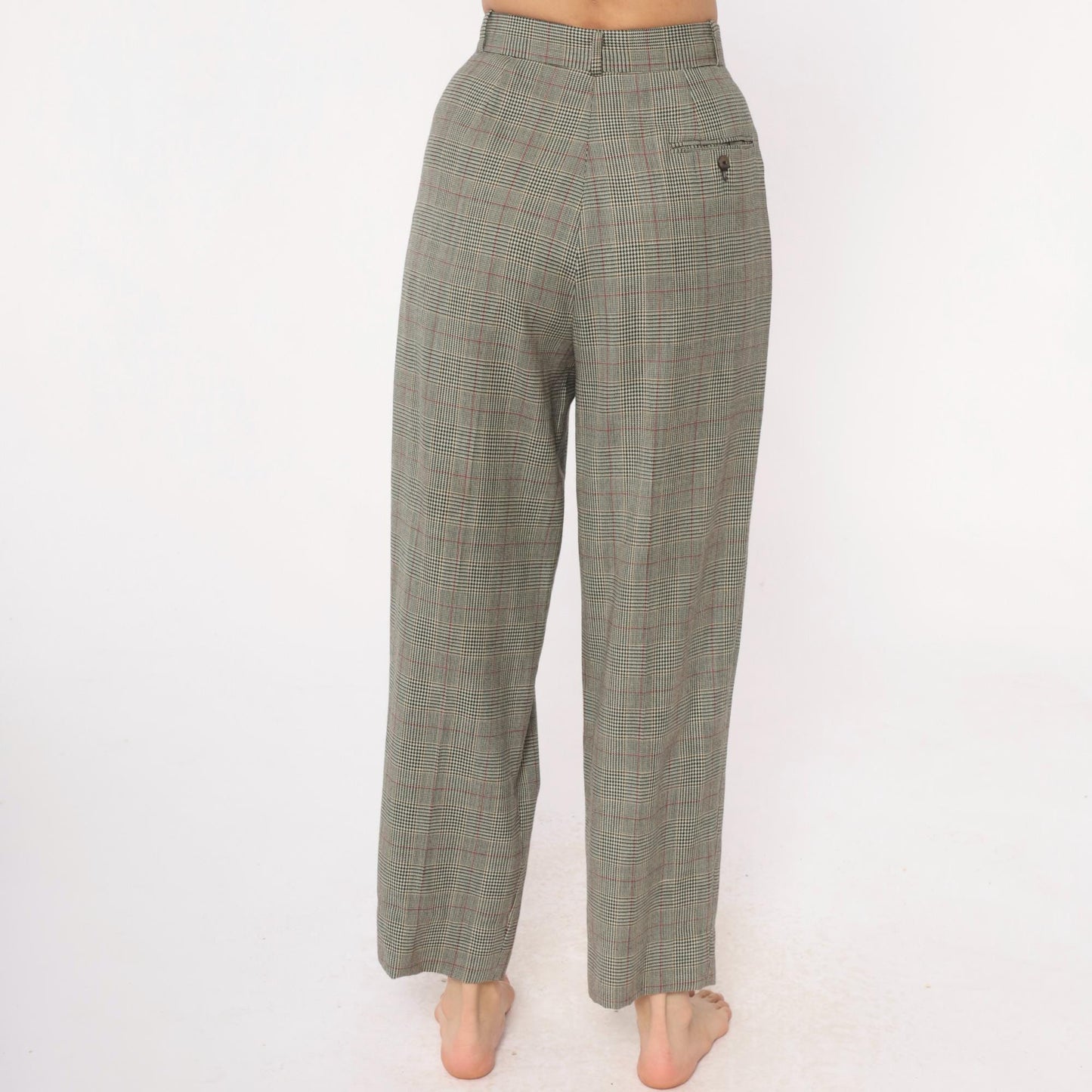 80s Barry Bricken Wool Plaid High-Waisted Trousers Grey Small S