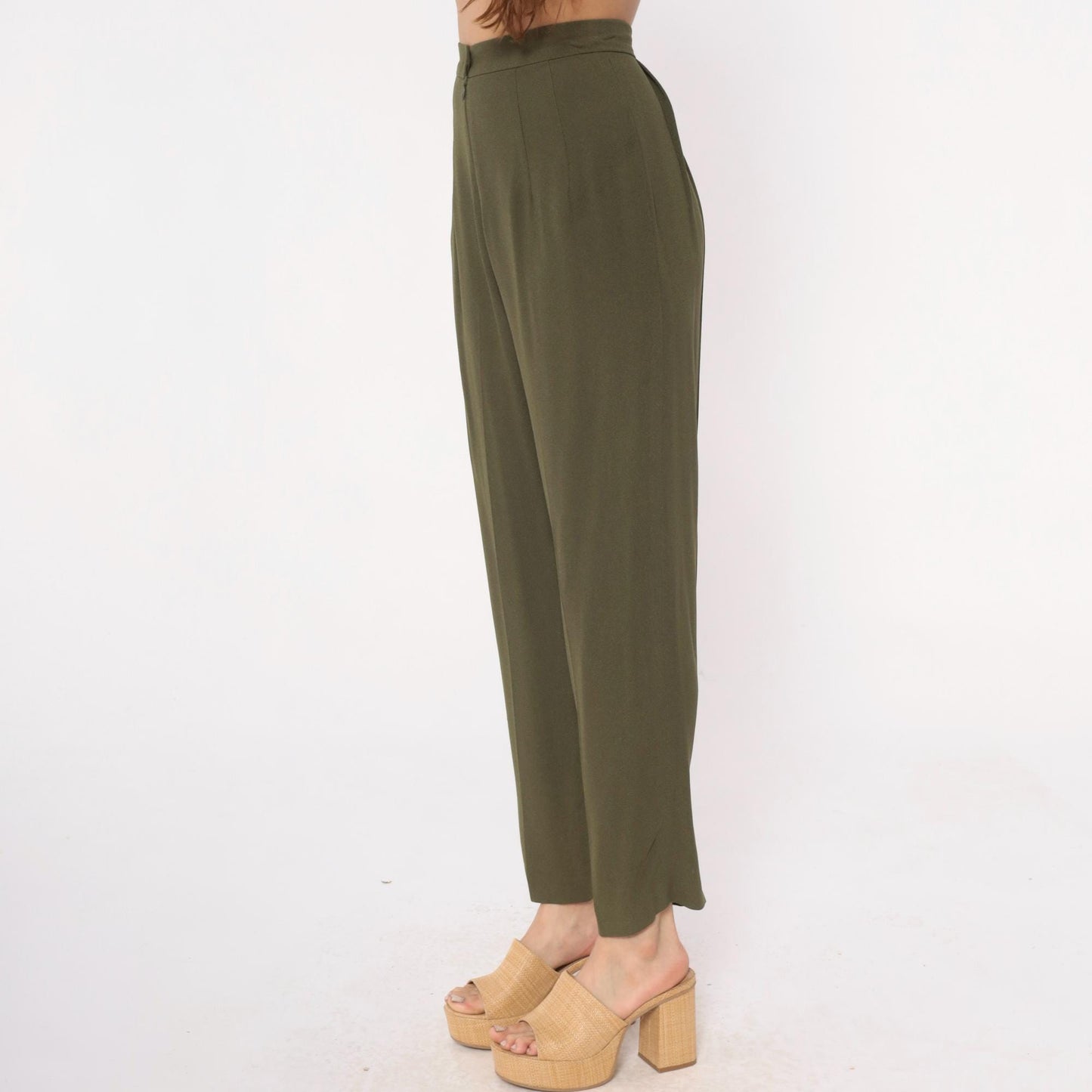 90s Zelda Olive Green High-Waisted Pleated Trousers Small S