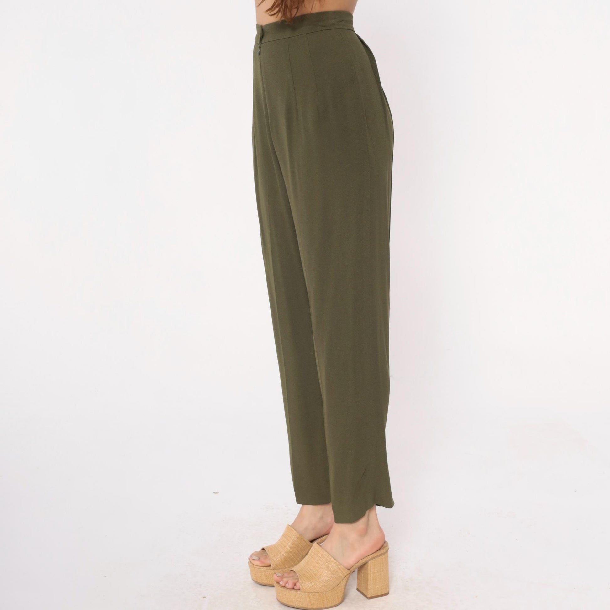90s Zelda Olive Green High-Waisted Pleated Trousers Small S