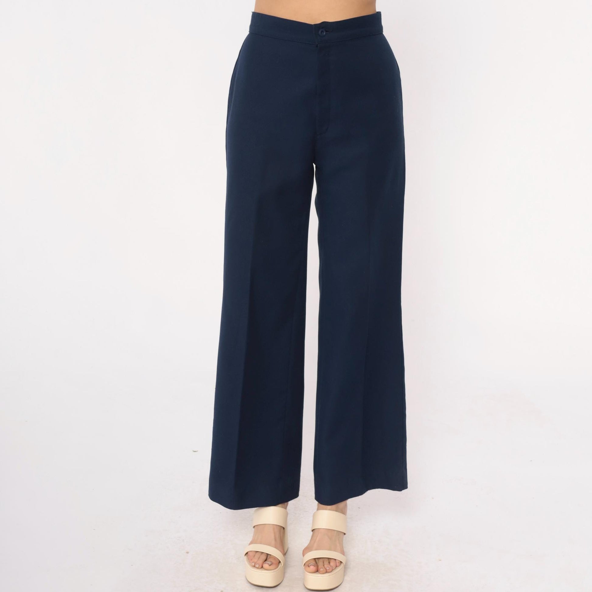 70s Levi Strauss High-Waisted Wide-Leg Navy Trousers Small
