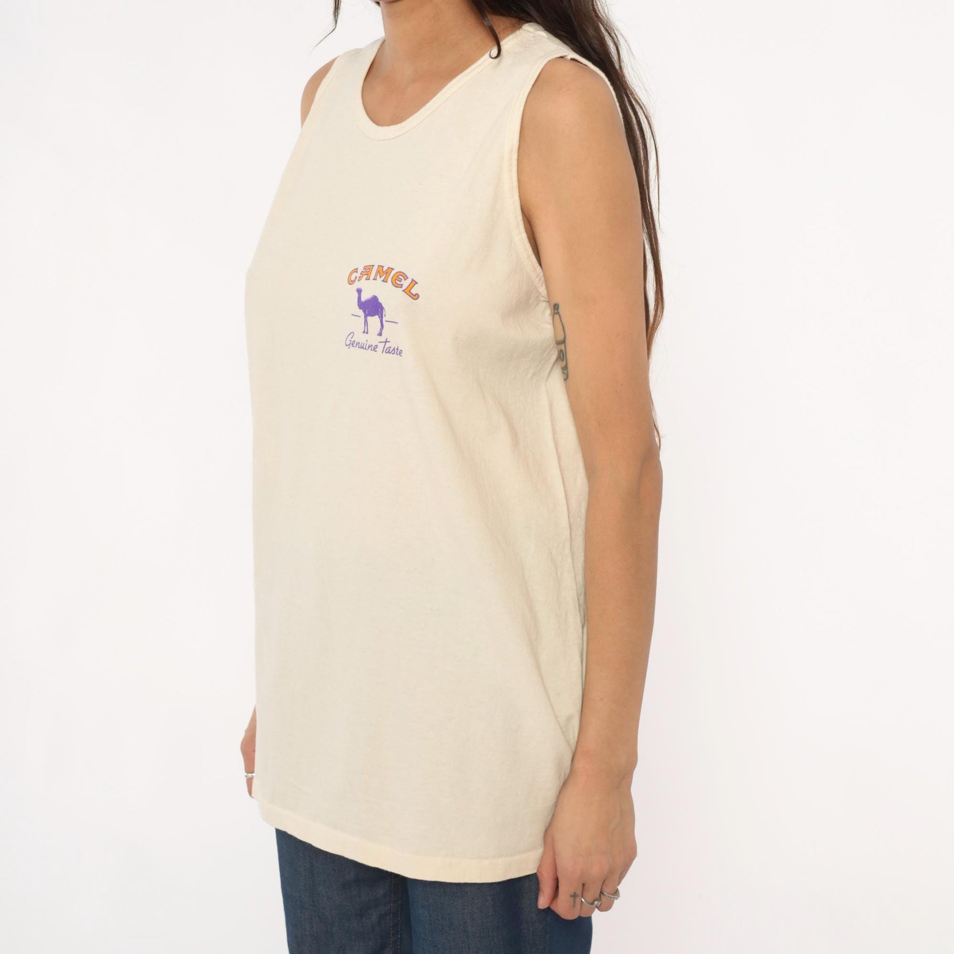90s Camel Cigarettes Graphic Tank Top Purple Cream Cotton Extra Large XL