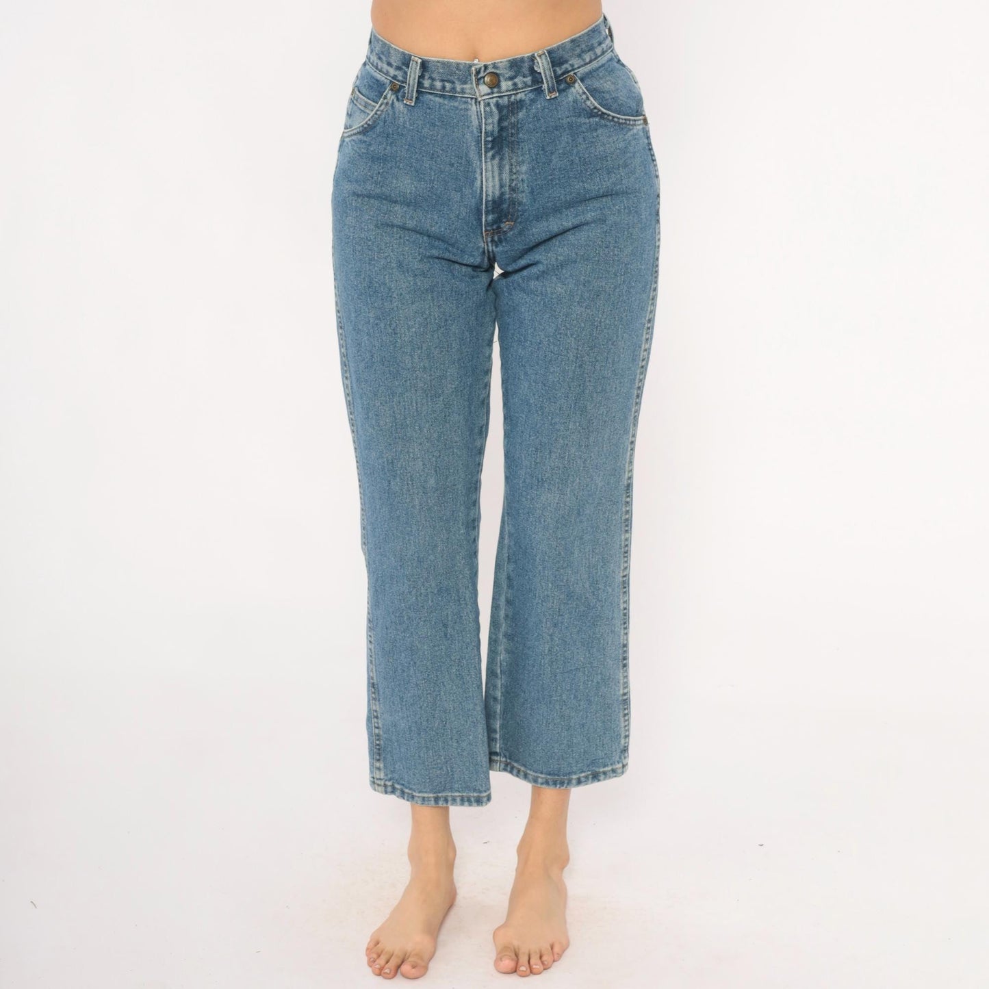 Wrangler Cropped High Rise Straight Leg Jeans Medium Stonewash Blue 00s