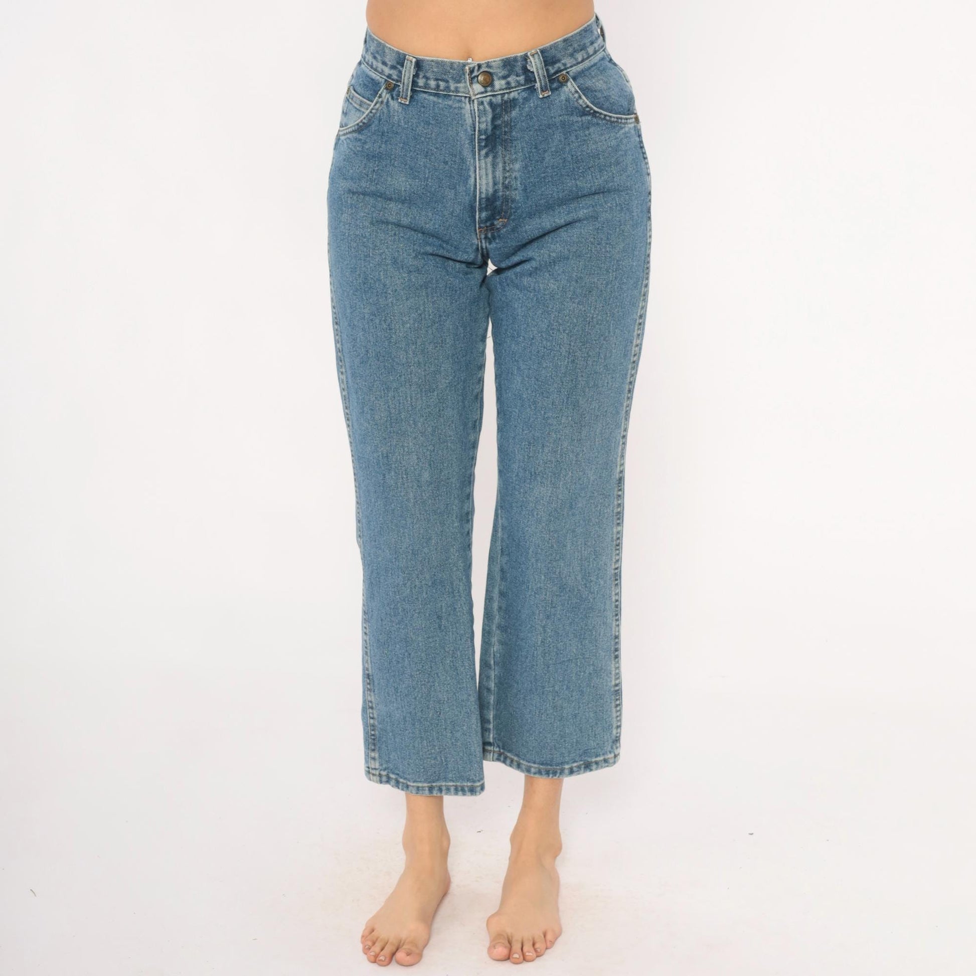 Wrangler Cropped High Rise Straight Leg Jeans Medium Stonewash Blue 00s